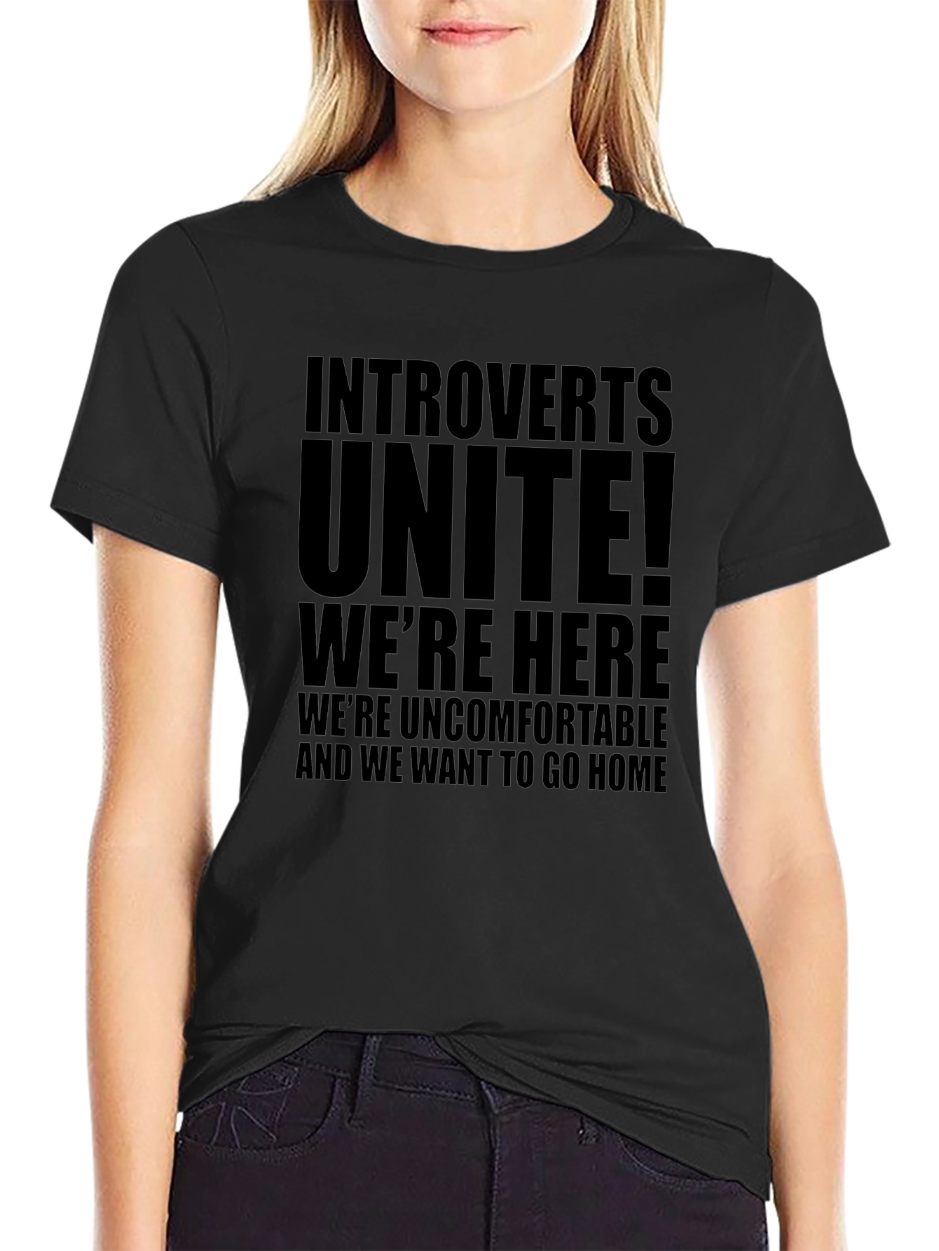 Black Introverts Unite Black Graphic T-Shirt view 2