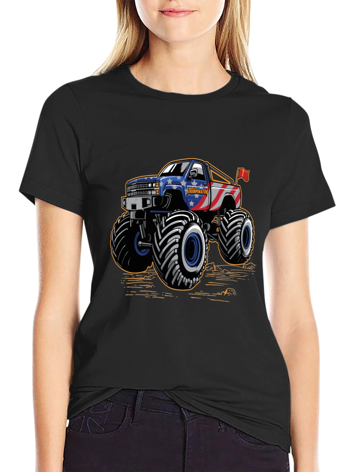 Black Monster Truck Tee - Patriotic USA Design view 2