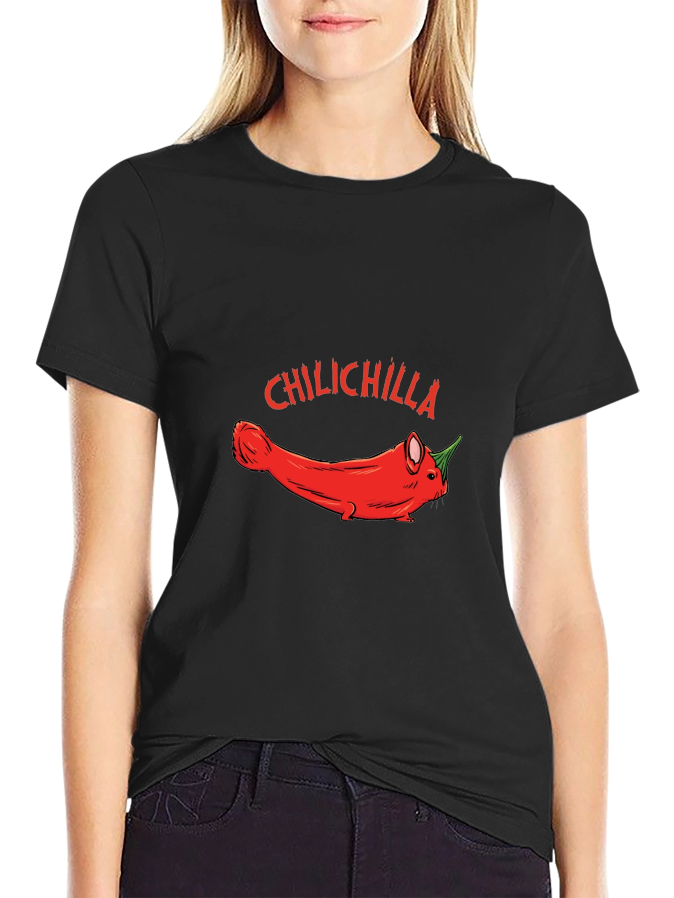 Black Chilichilla Funny Graphic T-Shirt view 2
