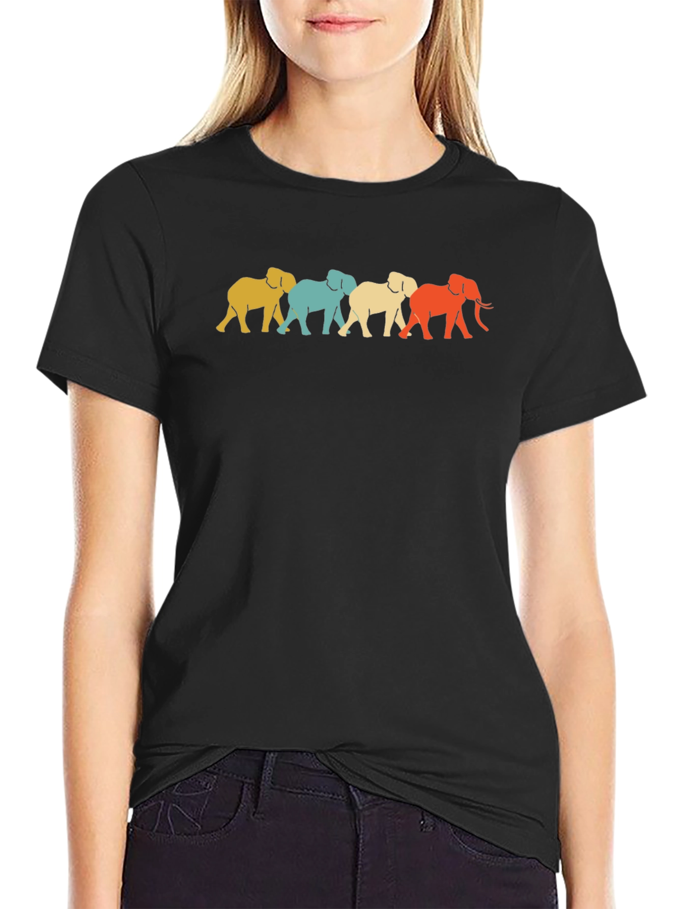 Black Retro Elephant Parade Black T-Shirt view 2