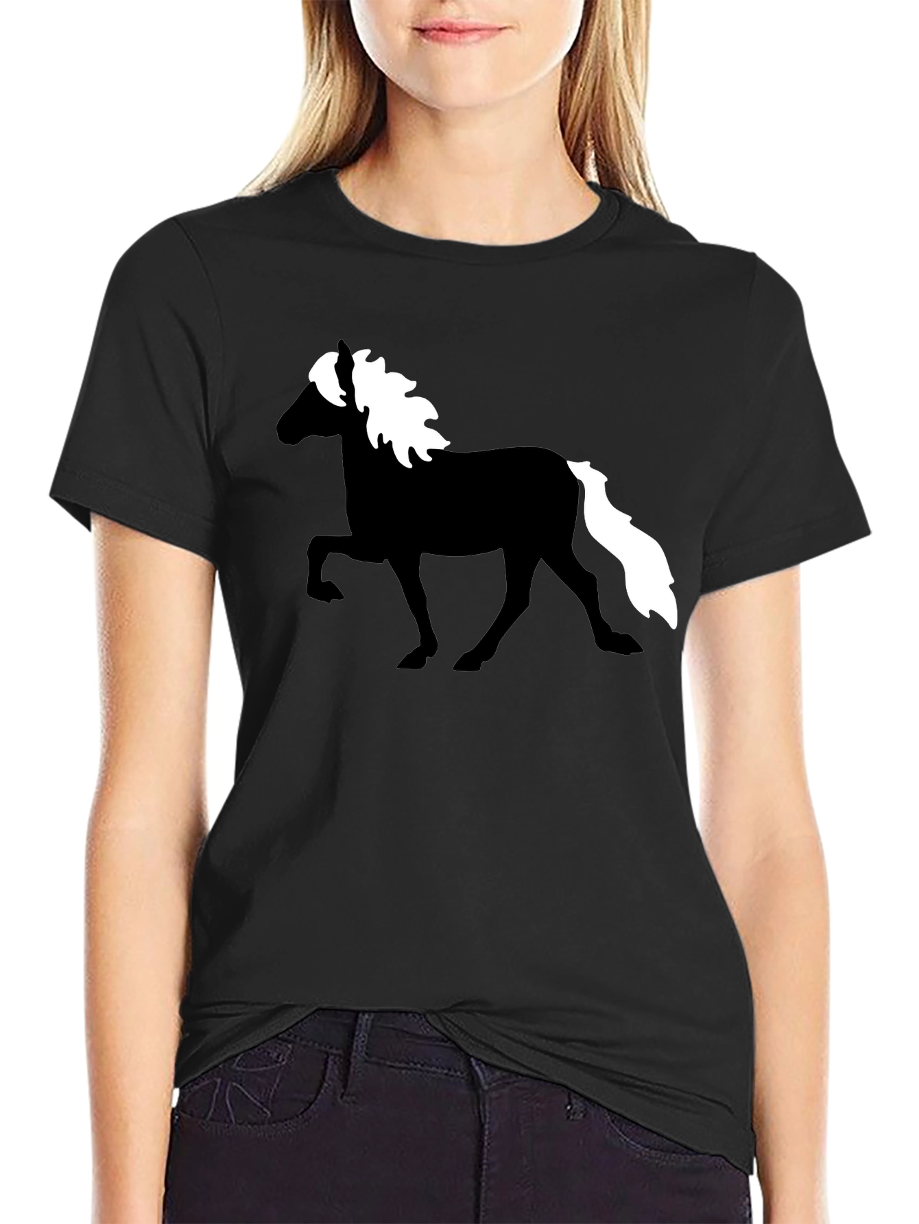 Black Horse Silhouette Graphic Tee - Black Cotton T-Shirt view 2