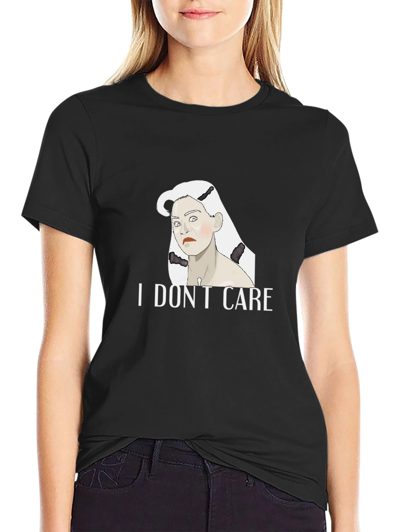 Black I Don't Care Graphic Tee - Unisex Black T-Shirt view 2
