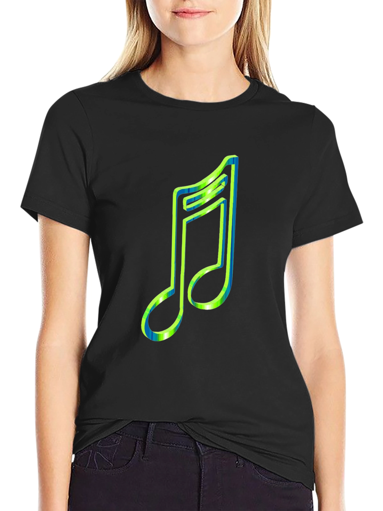 Black Neon Music Note Graphic Tee - Stylish Black T-Shirt view 2