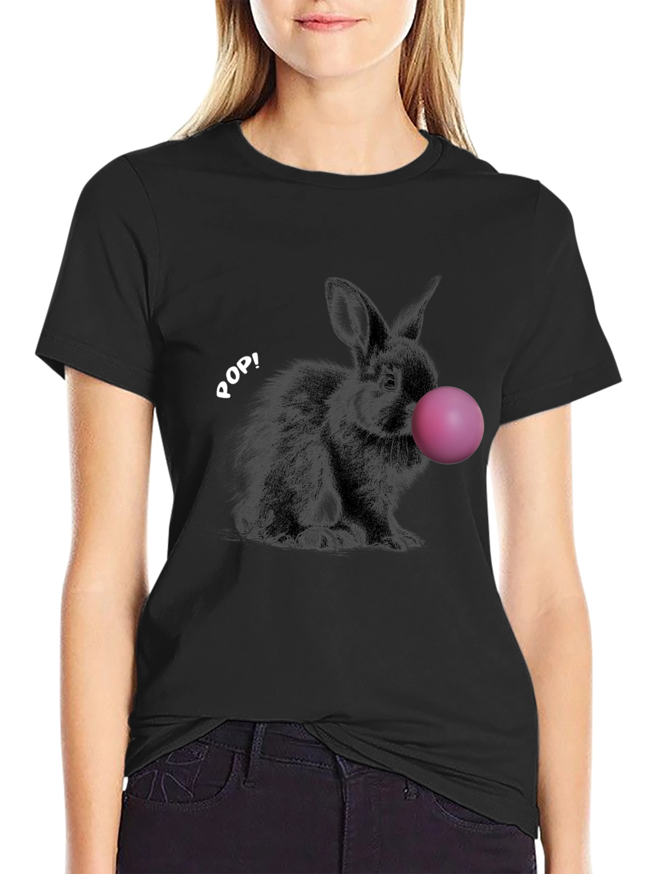 Black Rabbit Bubble Gum Pop Graphic T-Shirt view 2