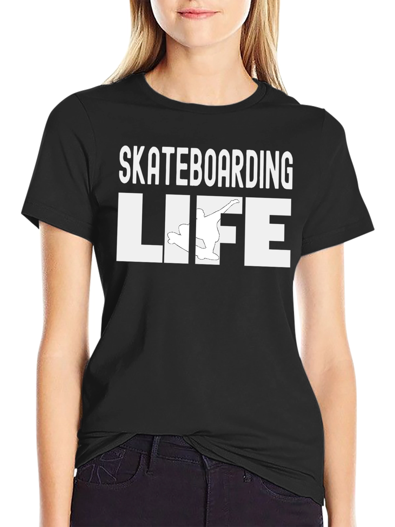 Black Skateboarding Life Graphic Tee - Black Cotton Casual Shirt view 2