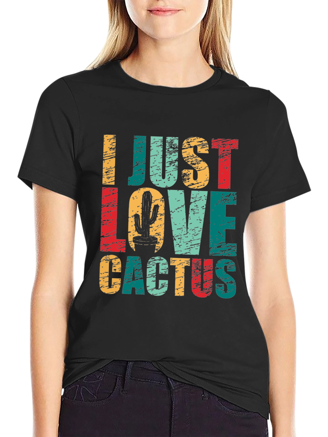 Black I Just Love Cactus Graphic T-Shirt - Unisex Cotton Tee view 2