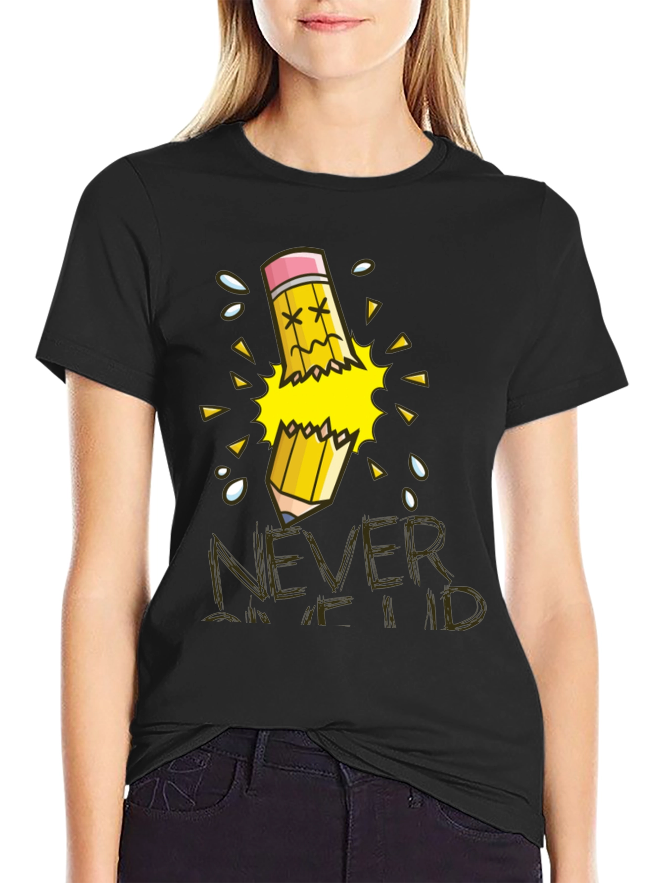 Black Never Give Up T-Shirt, Broken Pencil Design view 2