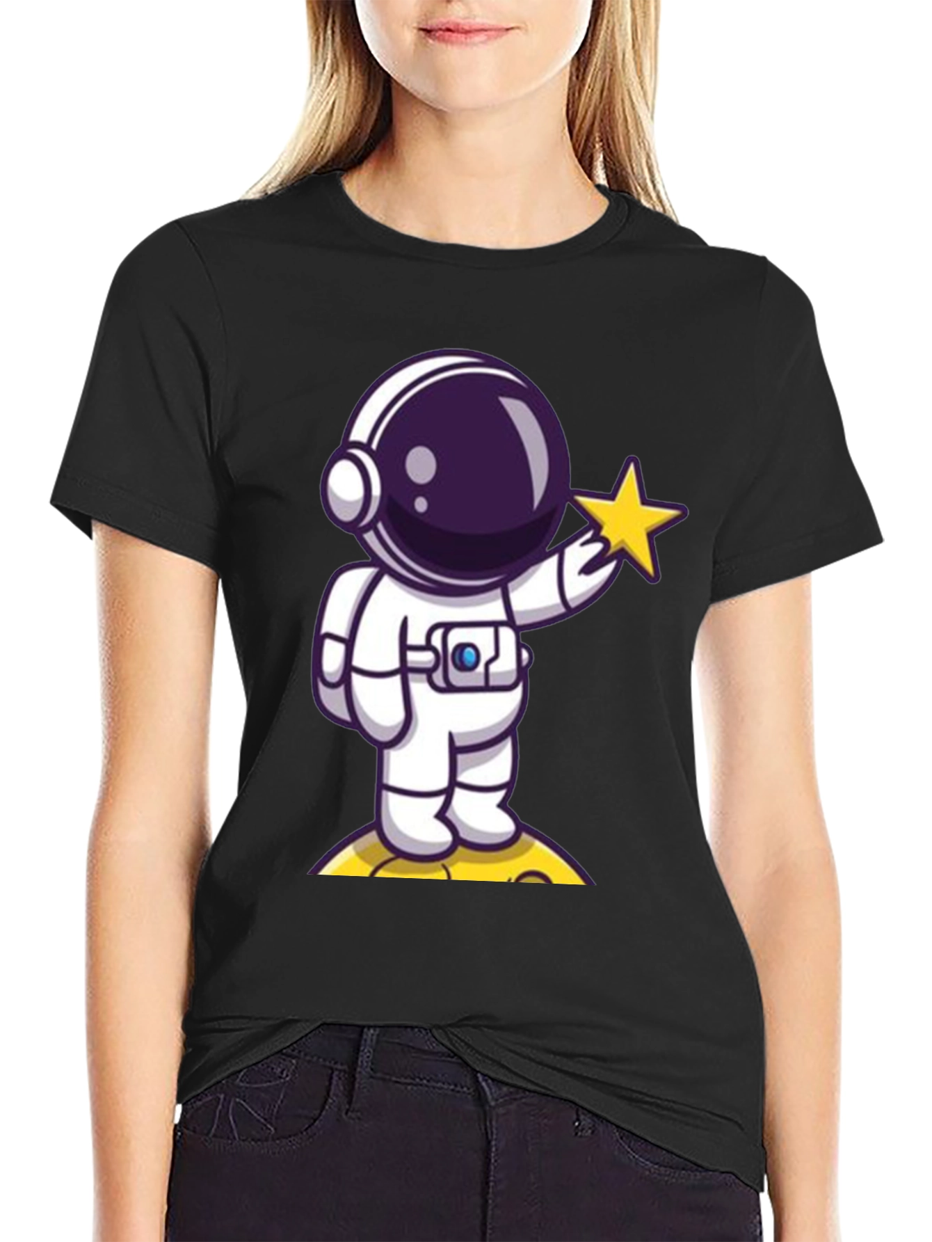 Black Astronaut Holding Star Graphic T-Shirt view 2