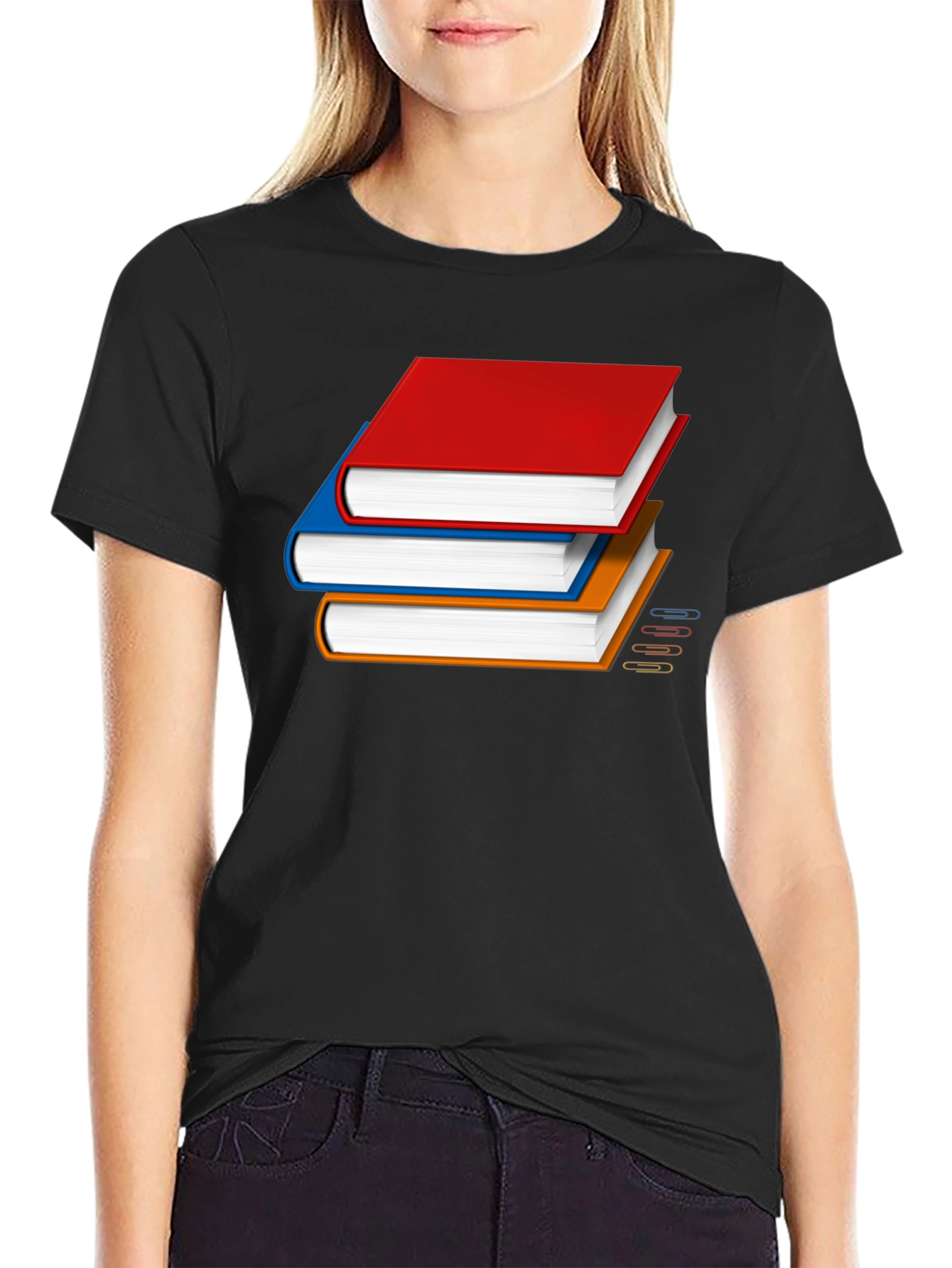 Black Book Stack Graphic T-Shirt - Novelty Reader Tee view 2