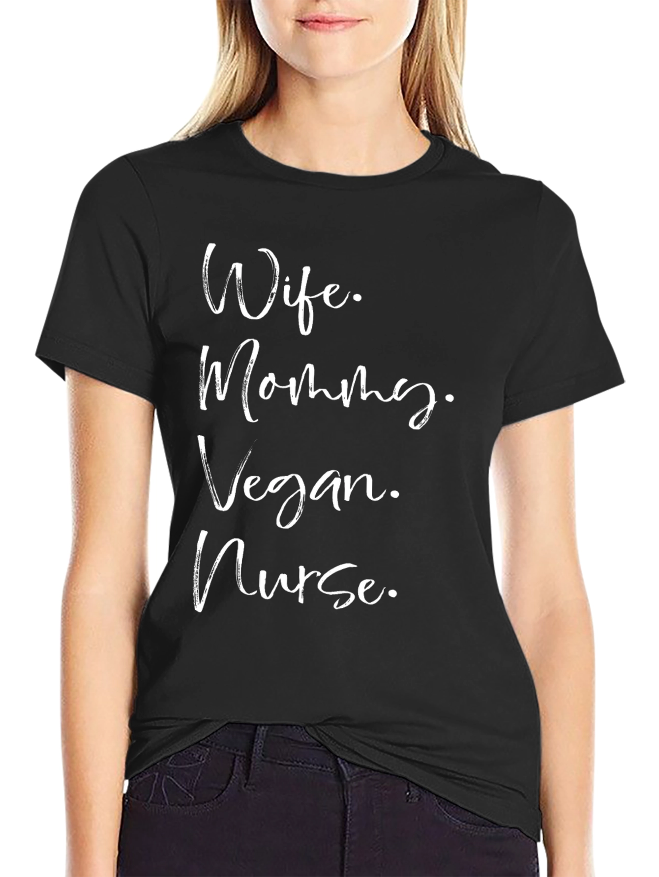 Black Wife Mommy Vegan Nurse T-Shirt - Black view 2