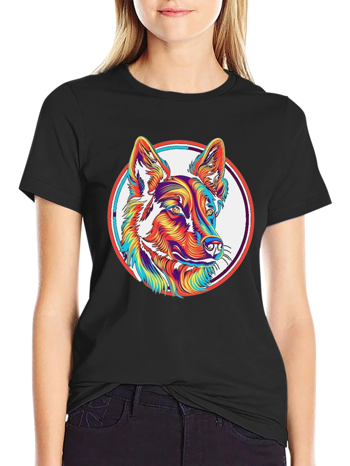 Black Psychedelic Dog Graphic T-Shirt view 2