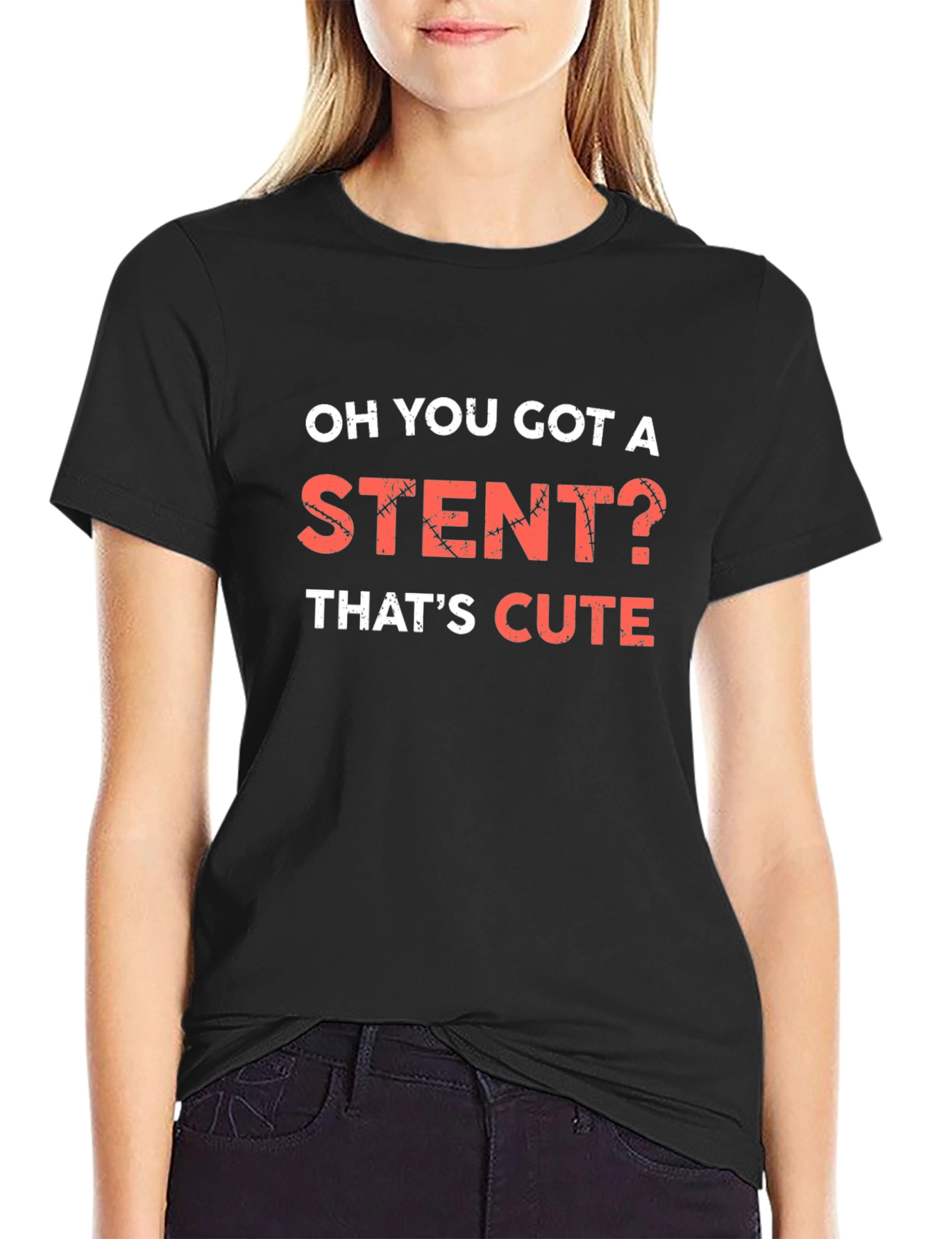 Black Funny Stent T-Shirt - That's Cute Tee view 2