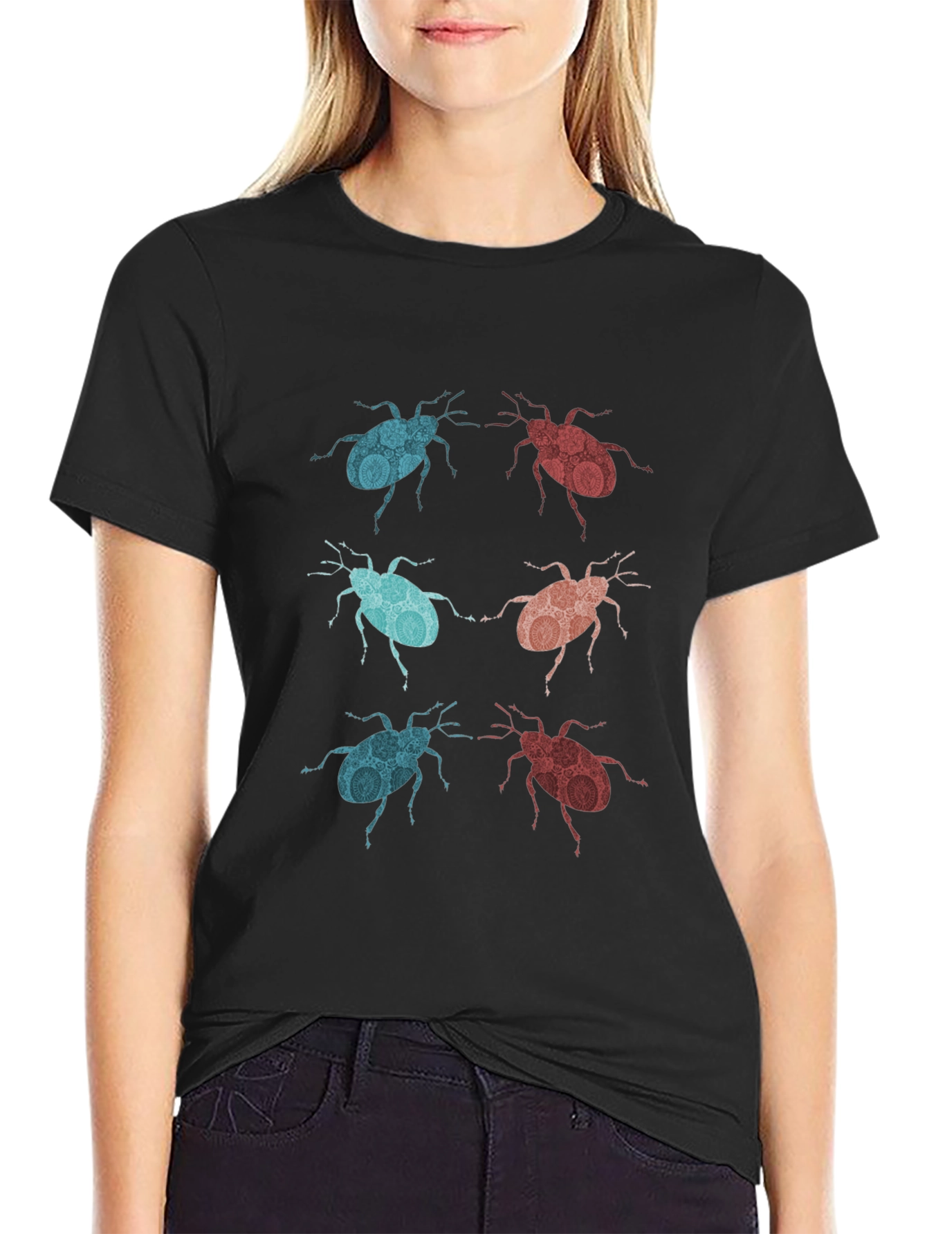 Black Graphic Beetle Print Black T-Shirt view 2