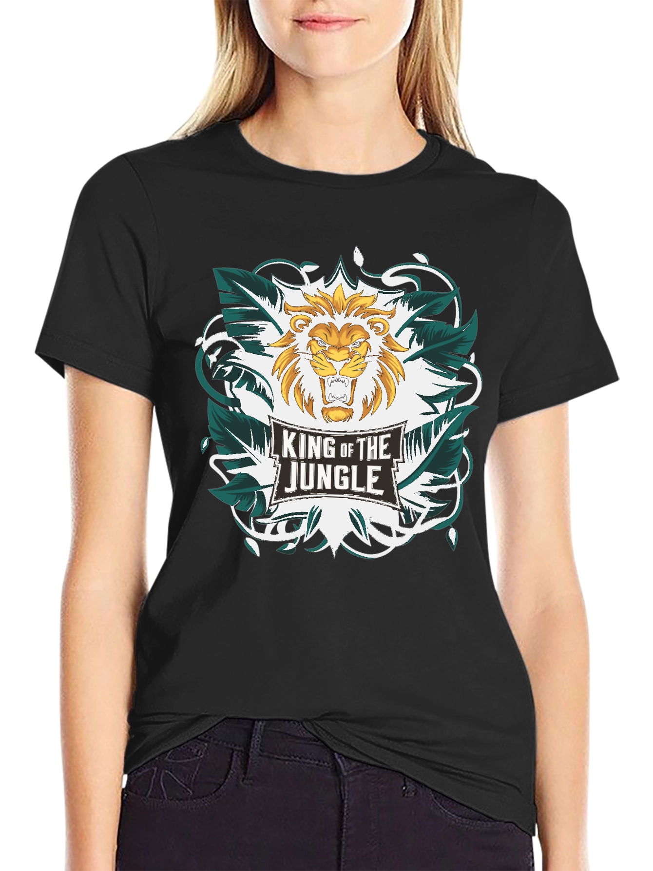 Black King of the Jungle Lion Graphic T-Shirt view 2