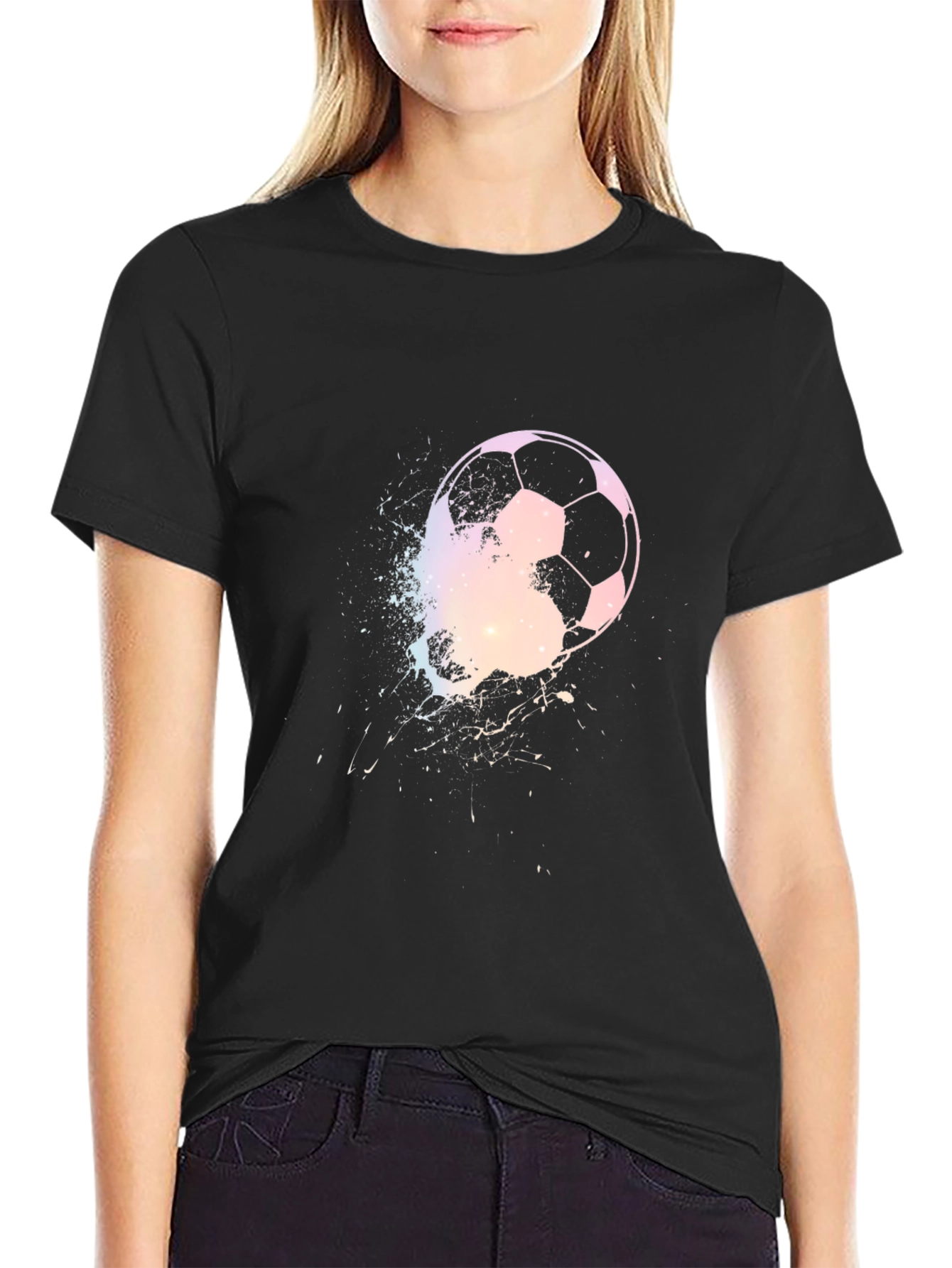 Black Soccer Ball Graphic Print Men's Black T-Shirt view 2