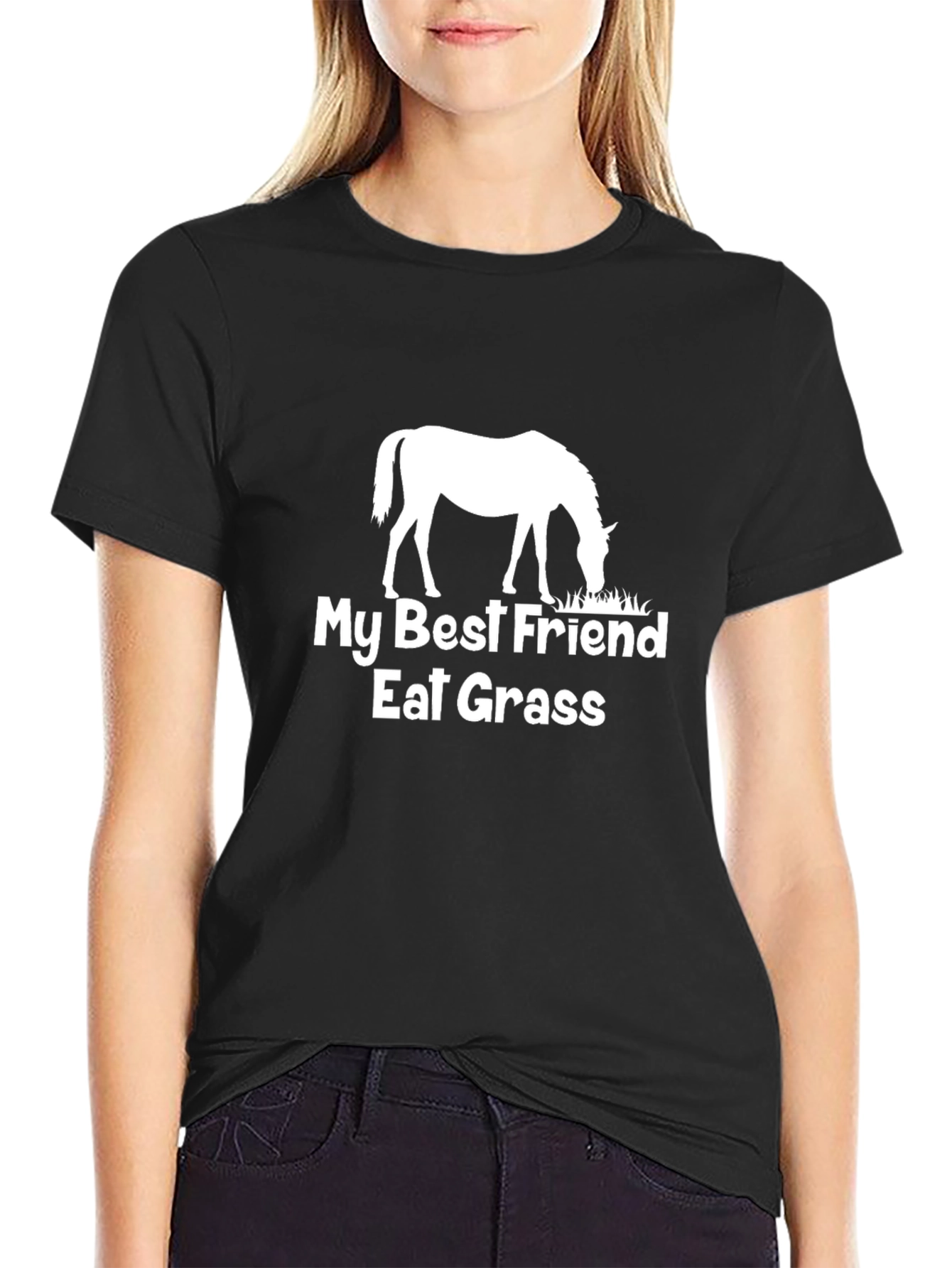 Black Horse Lover T-Shirt - "My Best Friend Eats Grass" view 2
