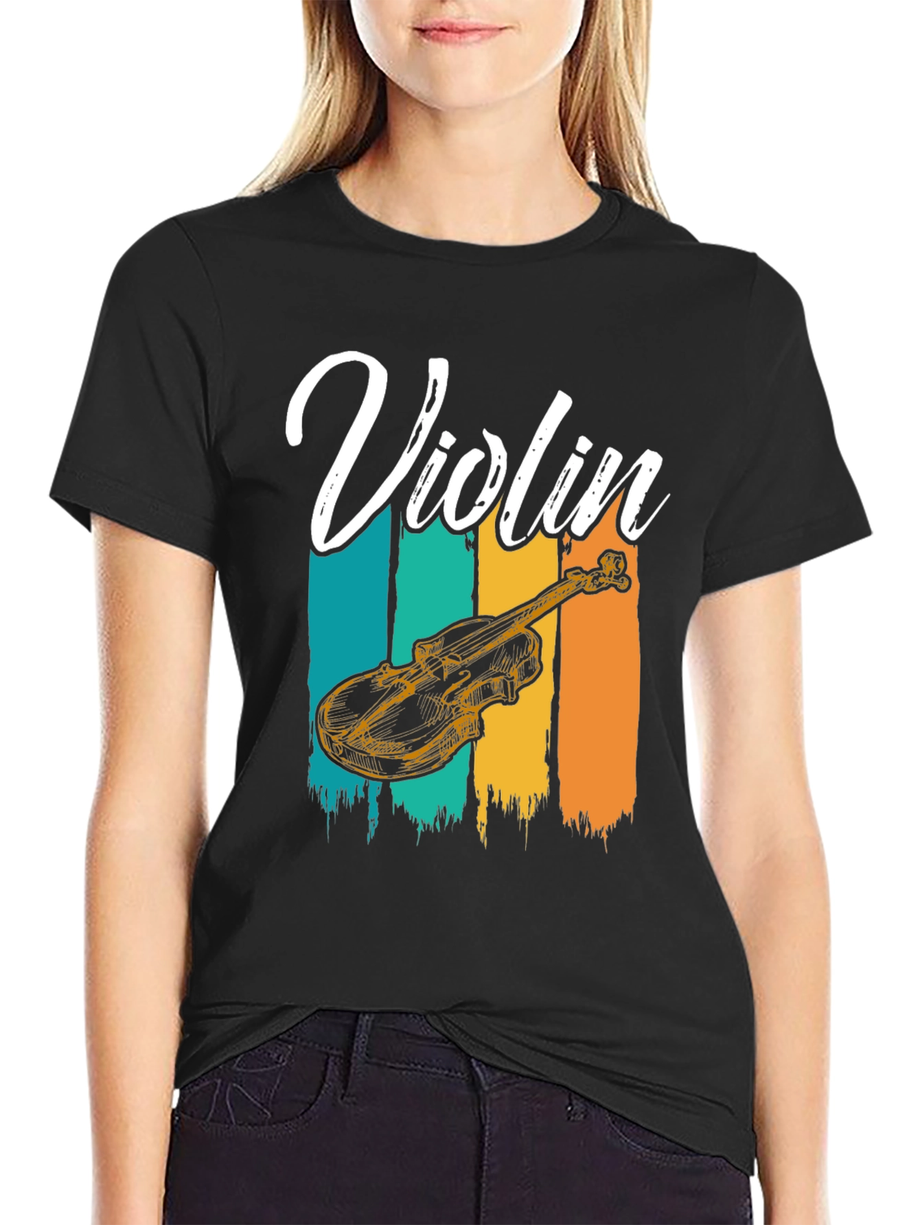 Black Vintage Violin T-Shirt - Music Lover Tee view 2