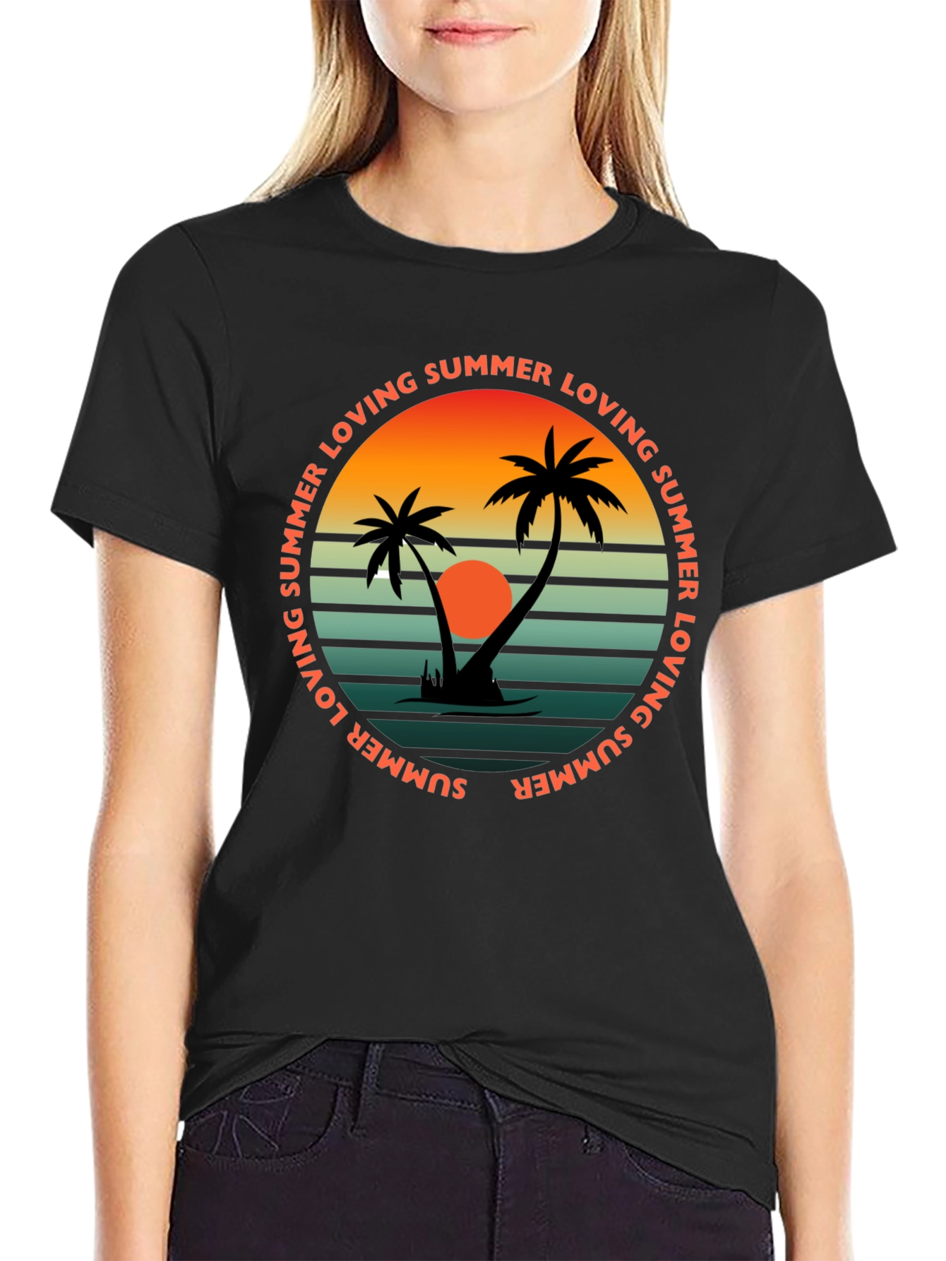 Black Summer Loving Graphic Tee - Retro Beach Vibes view 2