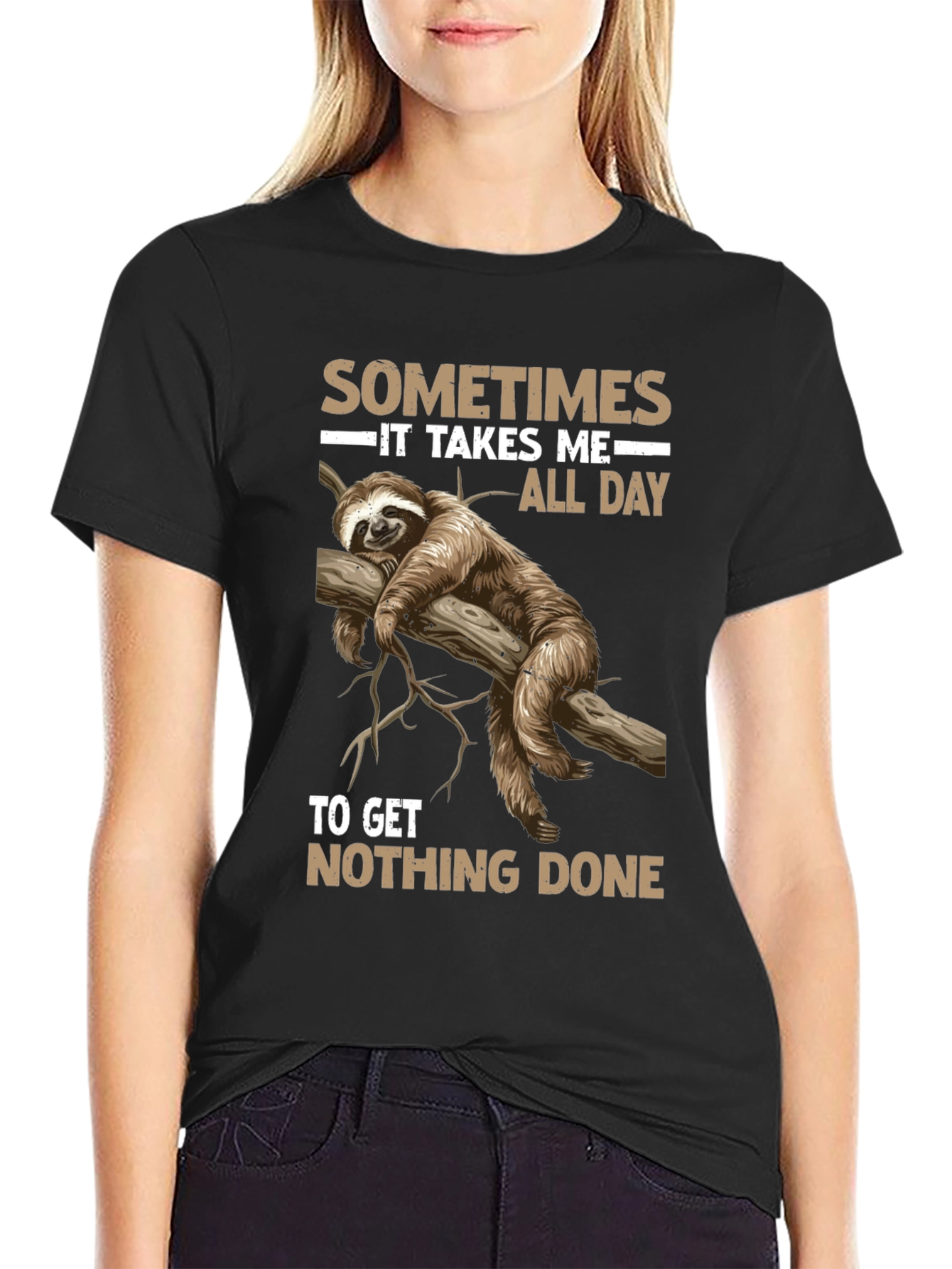 Black Sloth Graphic T-Shirt - Sometimes It Takes Me All Day view 2
