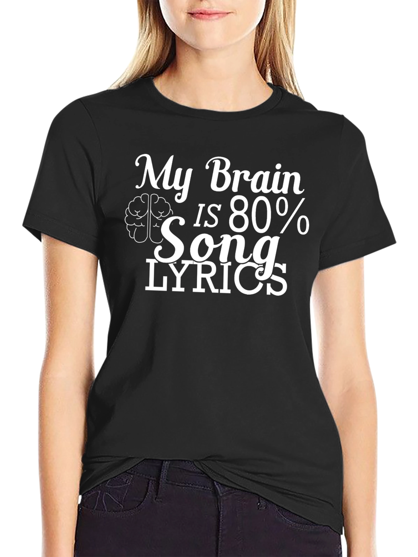 Black Funny Brain Song Lyrics Men's Black T-Shirt view 2