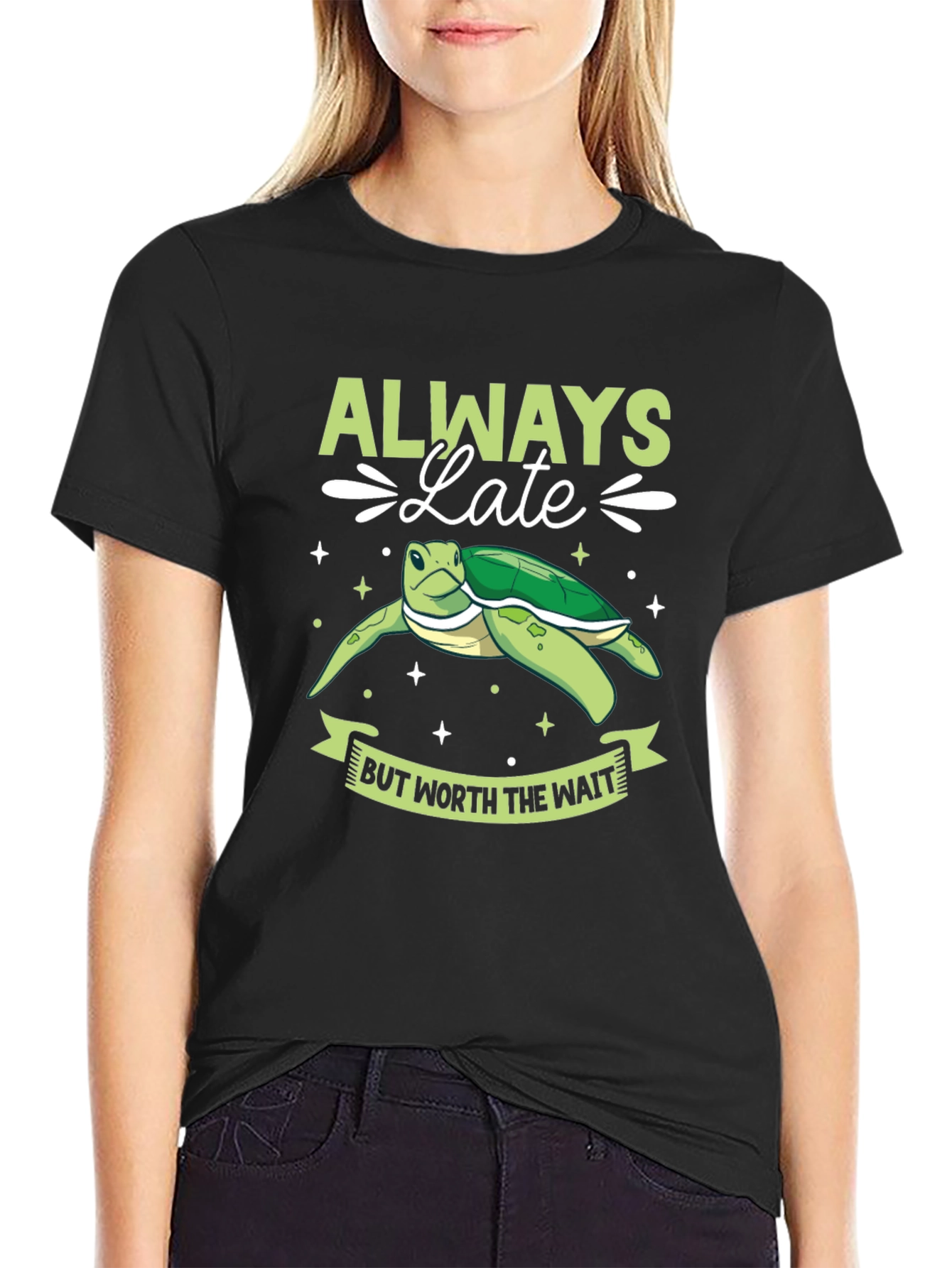 Black Always Late Turtle Graphic Tee view 2