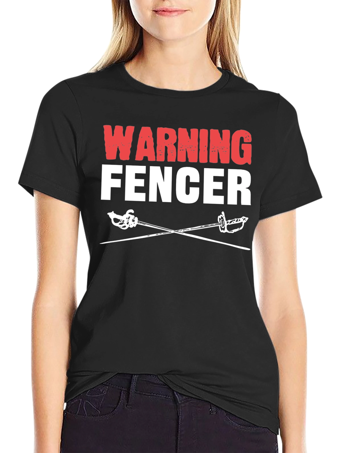 Black Warning Fencer T-Shirt Black Cotton Tee view 2