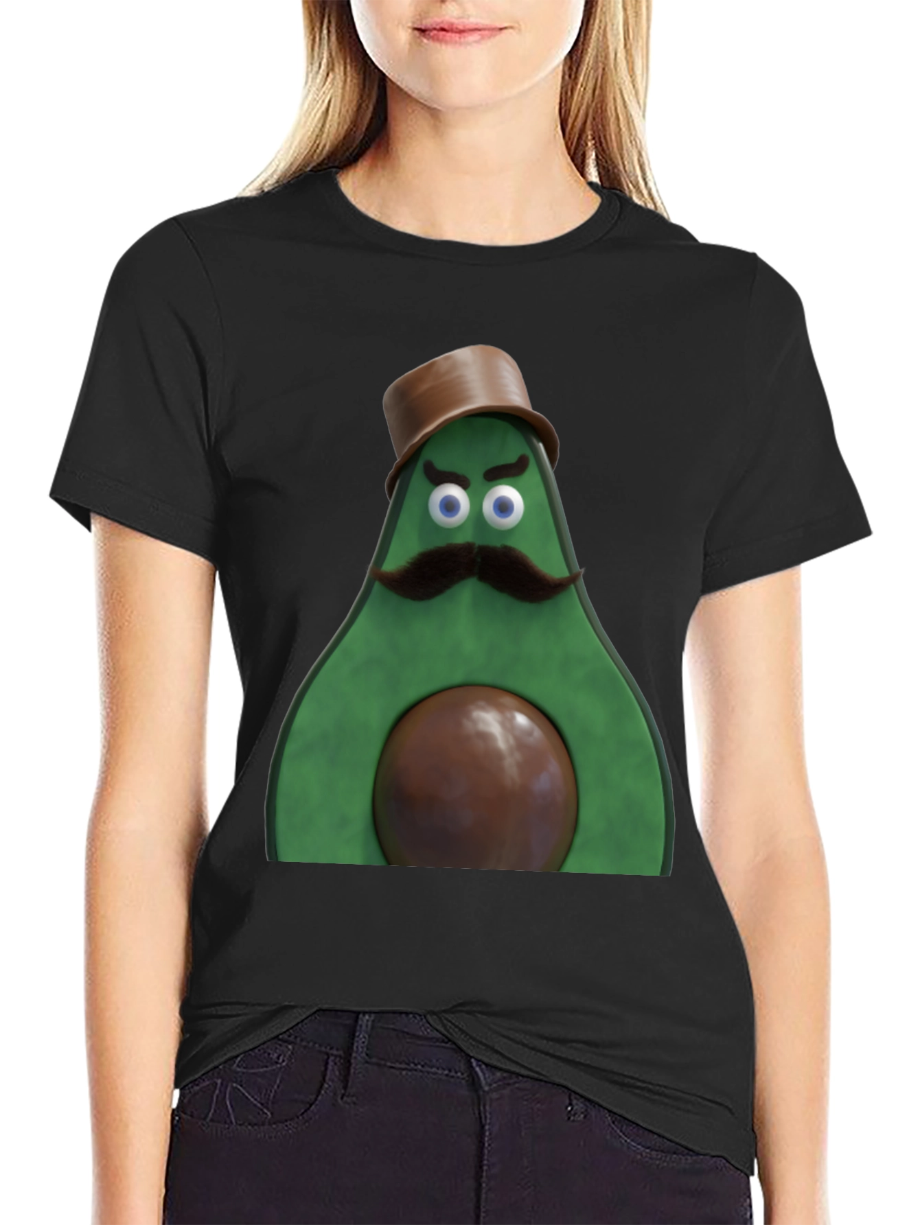 Black Avocado Gentleman Graphic Tee - Quirky Black T-Shirt view 2