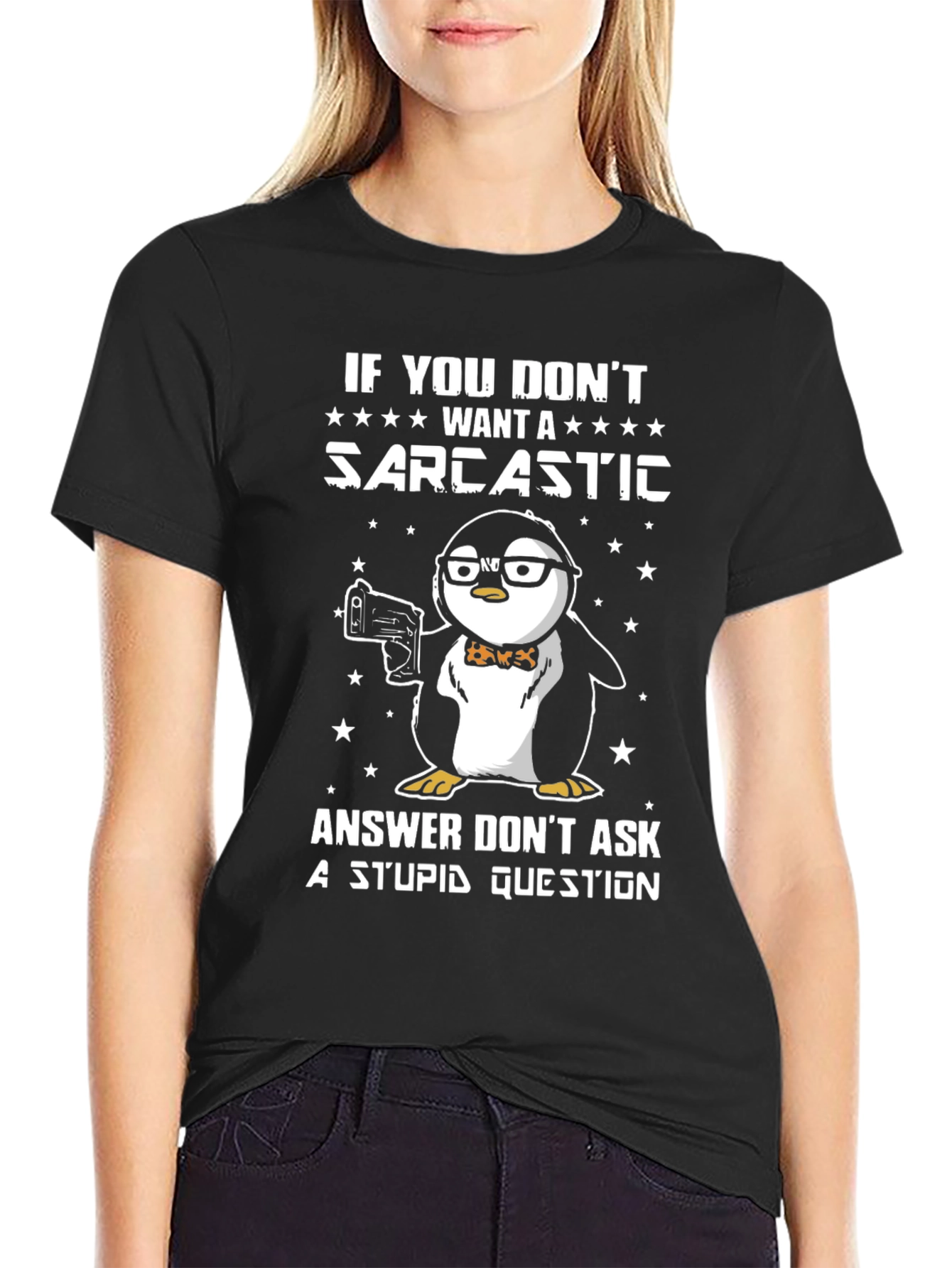 Black Sarcastic Penguin T-Shirt - Funny Graphic Tee view 2