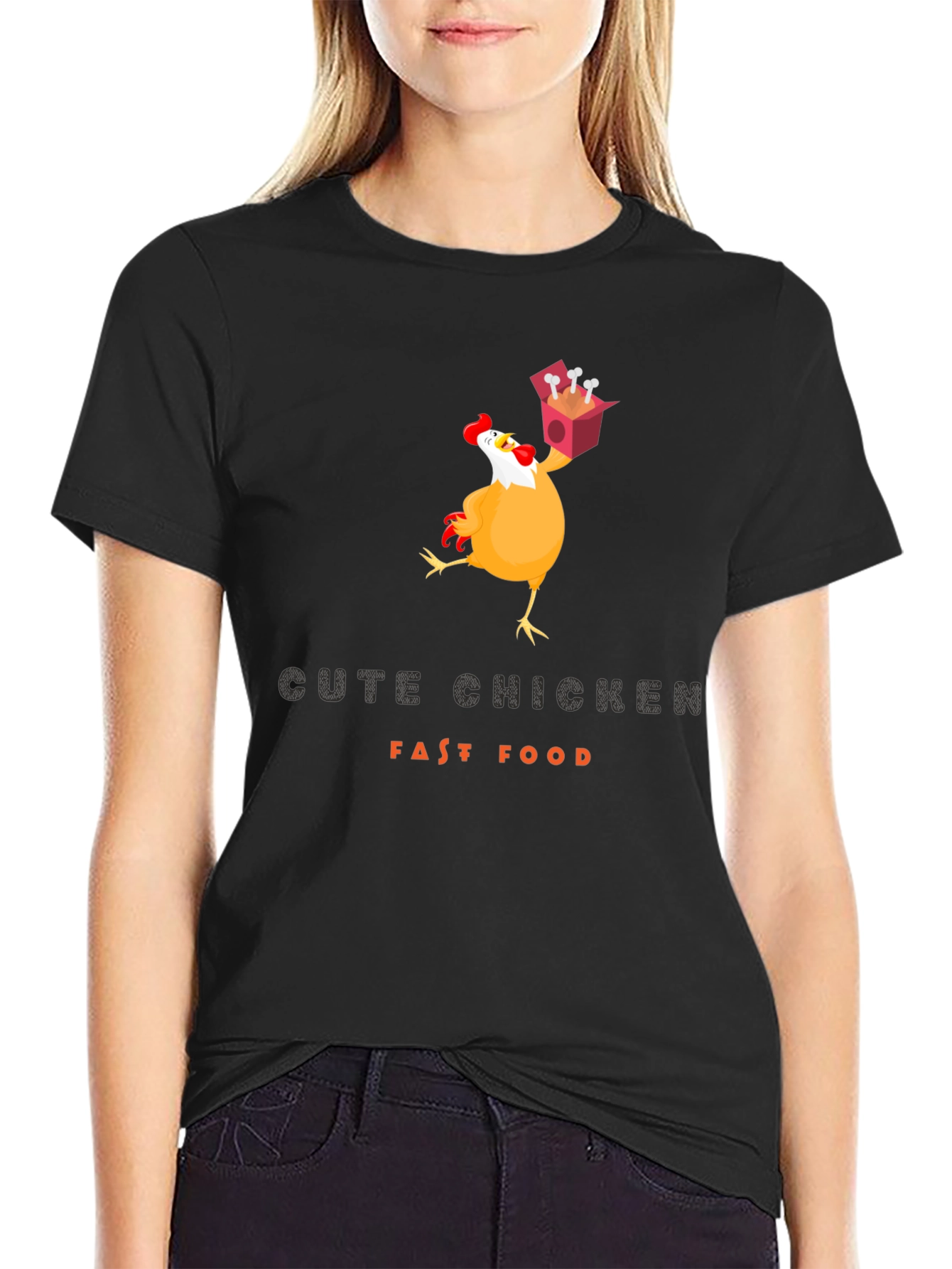 Black Funny Chicken Fast Food T-Shirt view 2