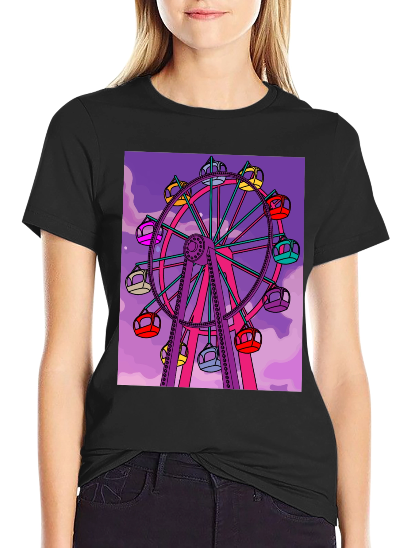 Black Ferris Wheel Graphic Tee - Fun Carnival Shirt view 2