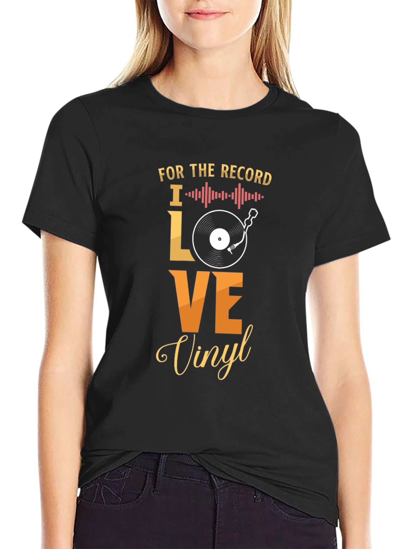 Black I Love Vinyl Record Music Graphic T-Shirt view 2