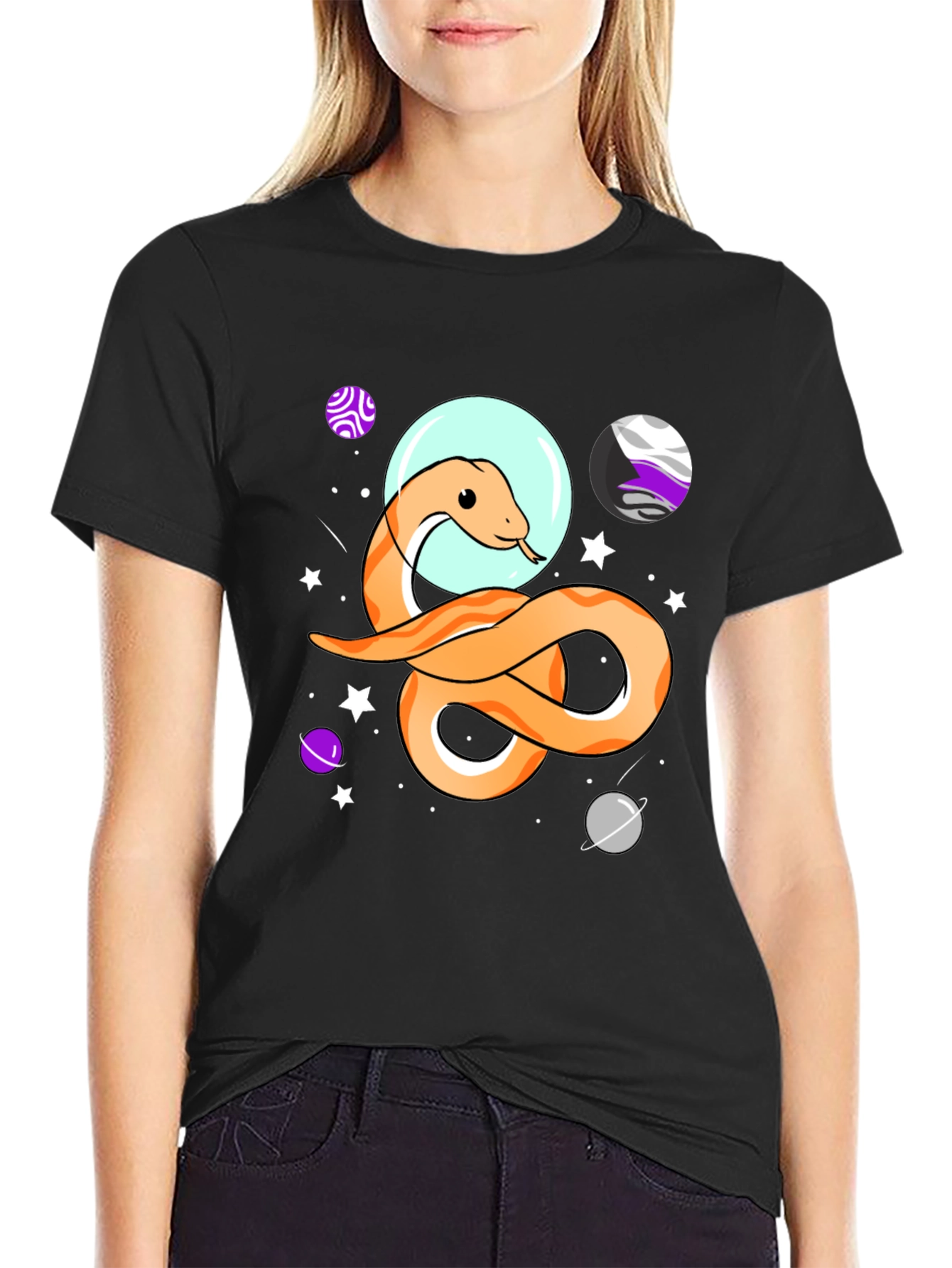 Black Space Snake Graphic Tee - Black Cotton T-Shirt view 2