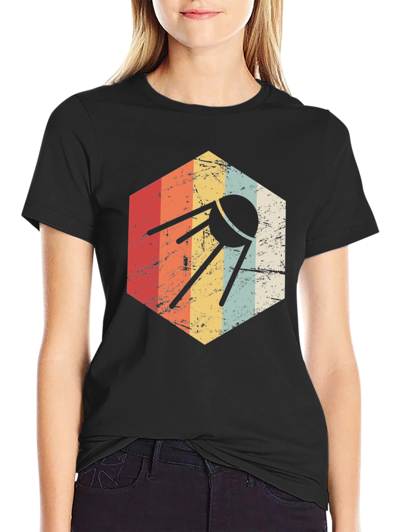 Black Retro Satellite T-Shirt - Space Age Style view 2