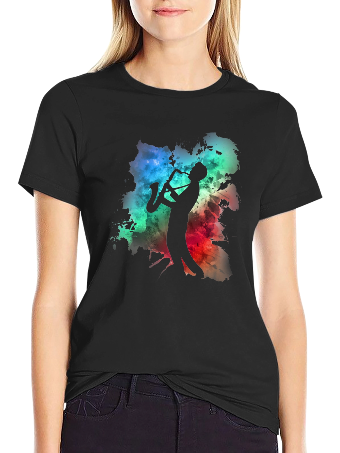 Black Cool Jazz Saxophone T-Shirt - Musician Gift Idea view 2