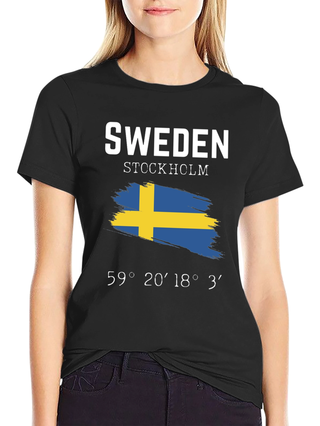 Sweden Stockholm Flag Coordinates T-Shirt - 2