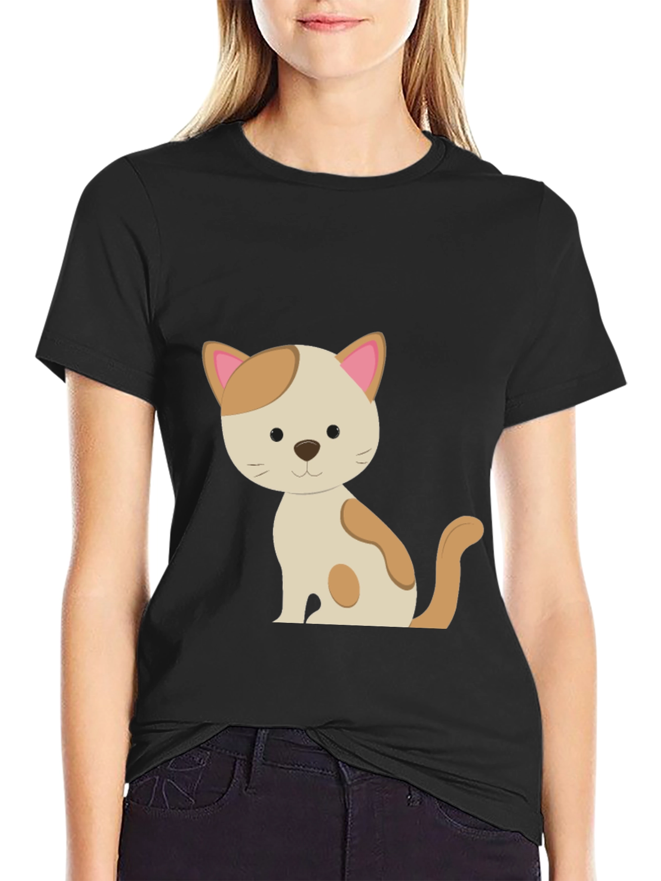 Black Cute Cat Graphic Tee - Unisex Black T-Shirt view 2
