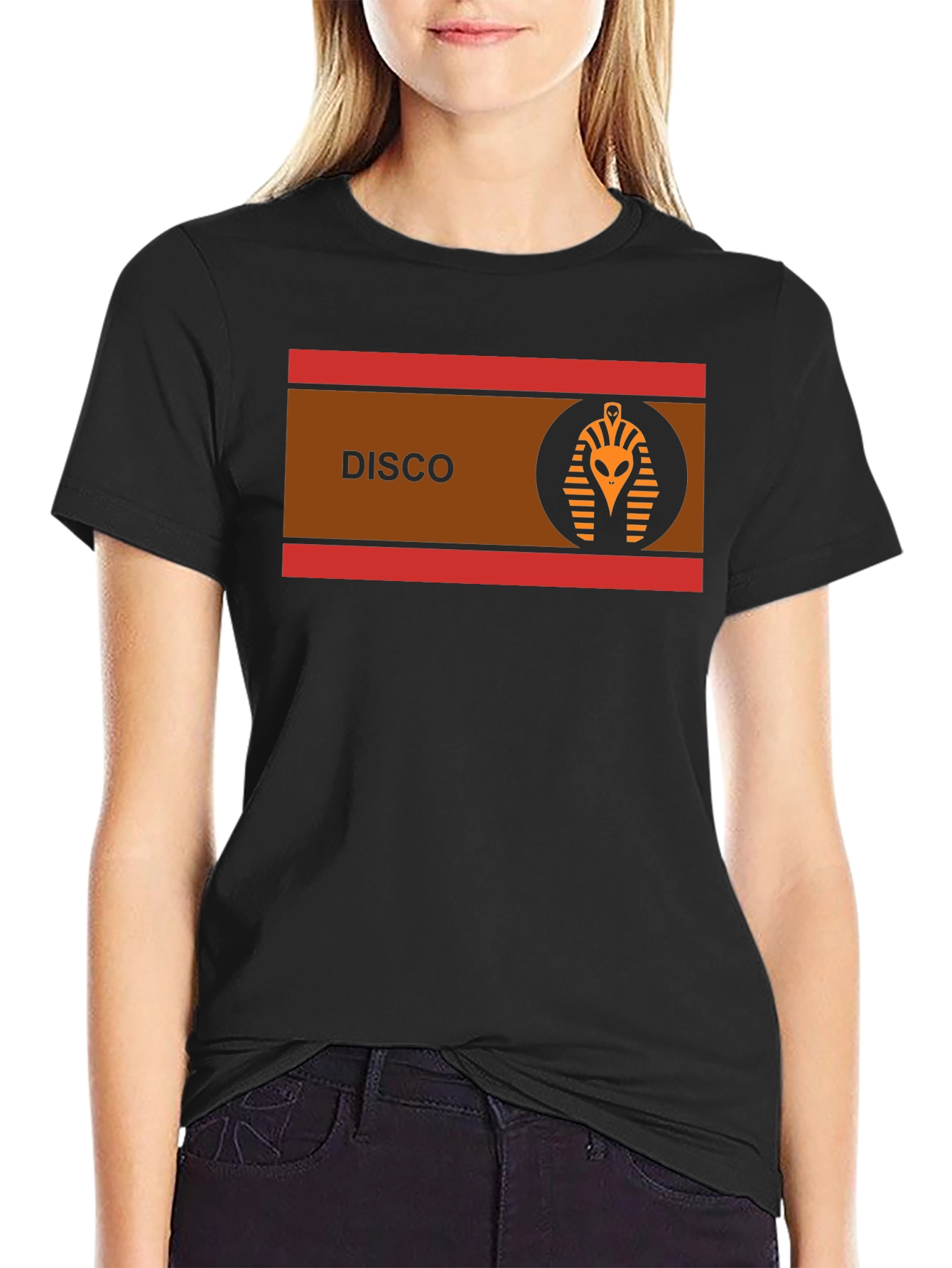 Black Retro Disco Alien Pharaoh T-Shirt view 2
