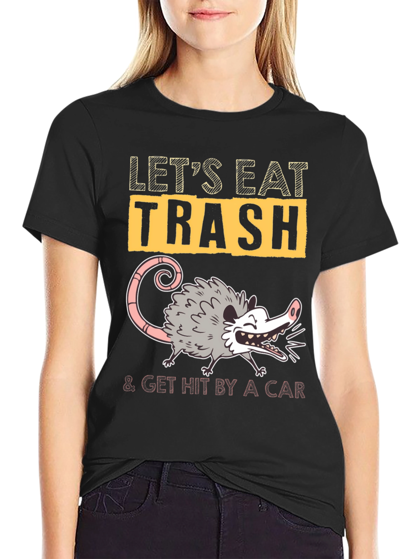 Black Let's Eat Trash Opossum Graphic Tee view 2