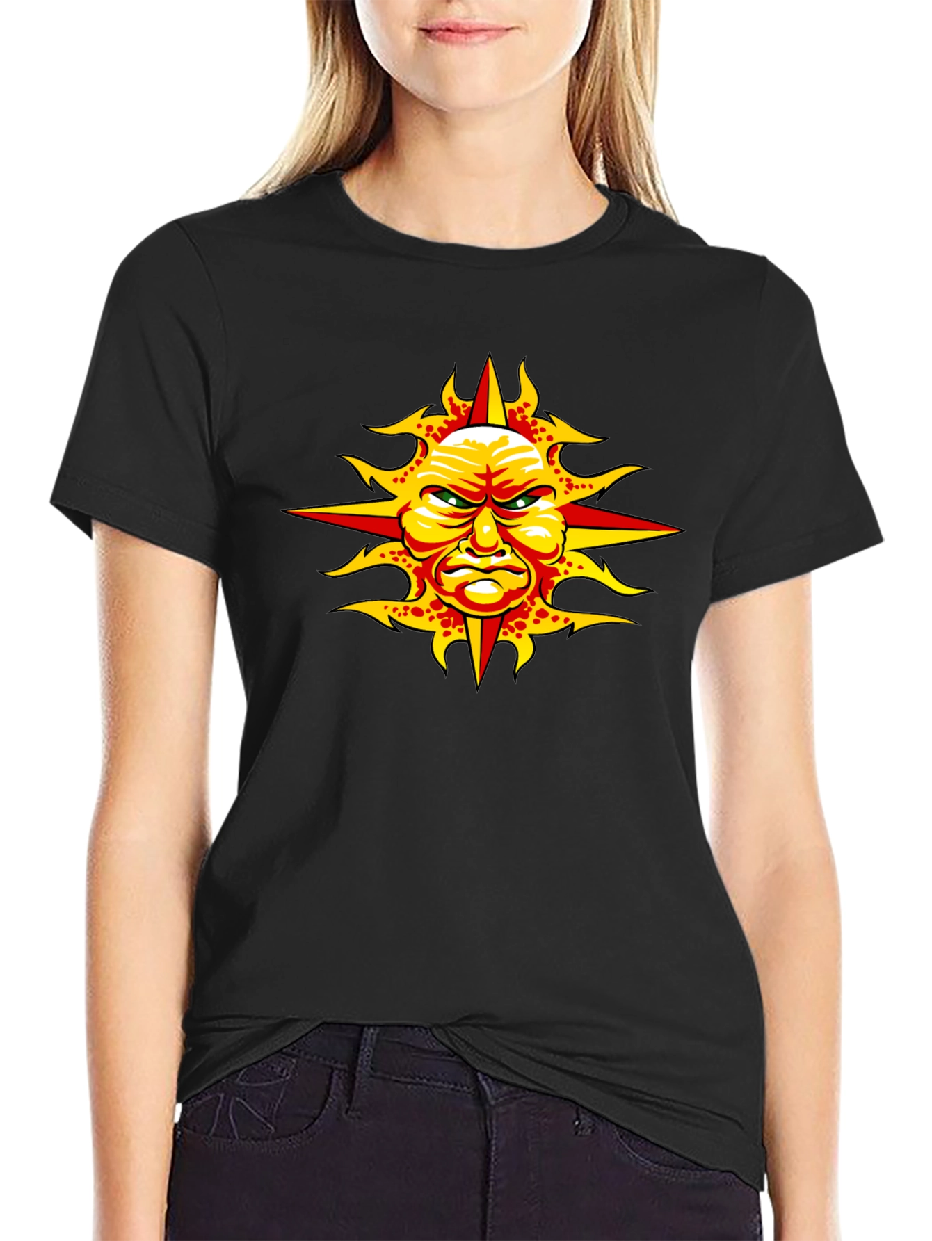 Black Angry Sun Graphic Tee - Unique Design, Black T-Shirt view 2