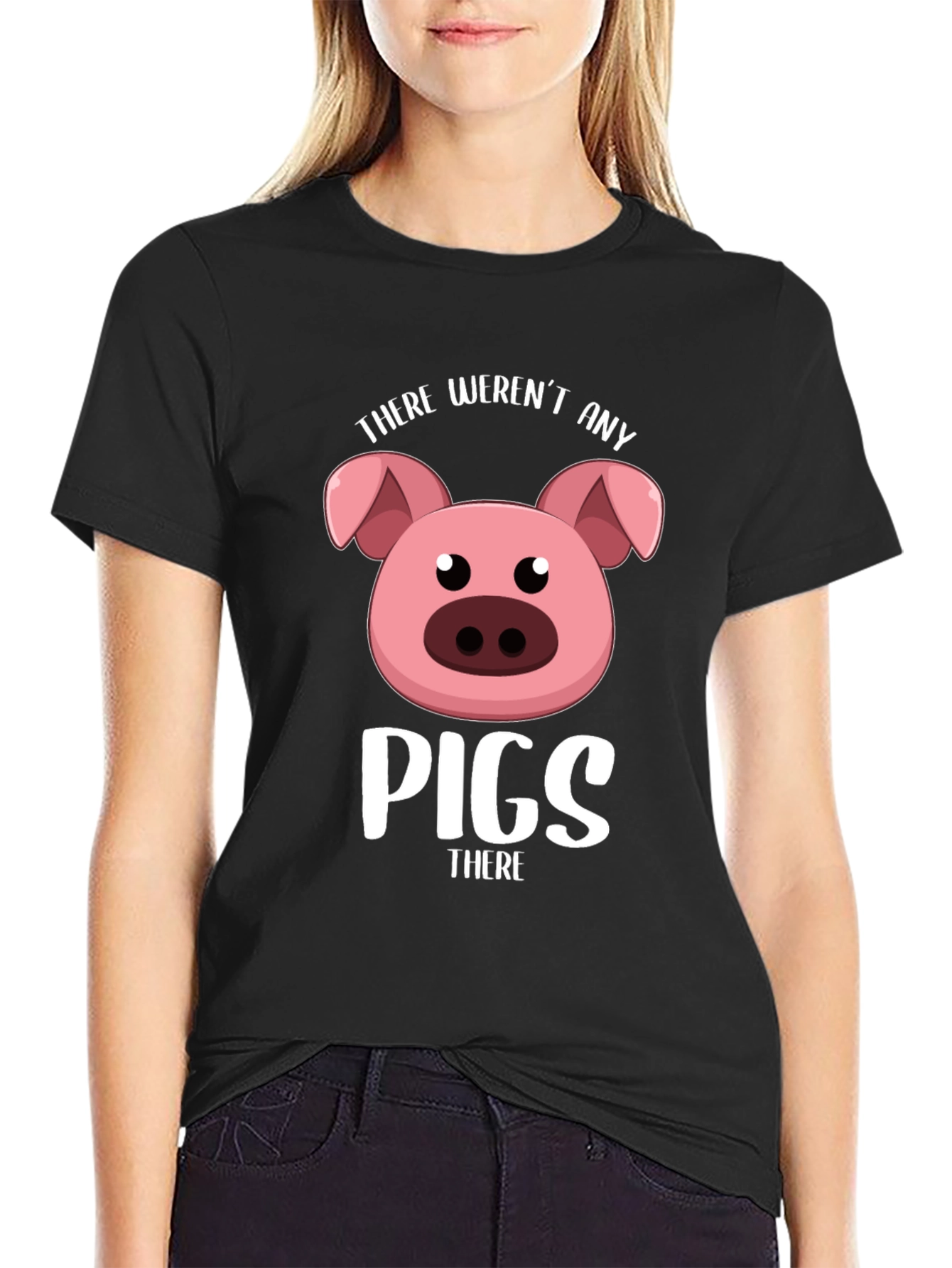 Black Funny Pig T-Shirt - "There Weren't Any Pigs There" view 2