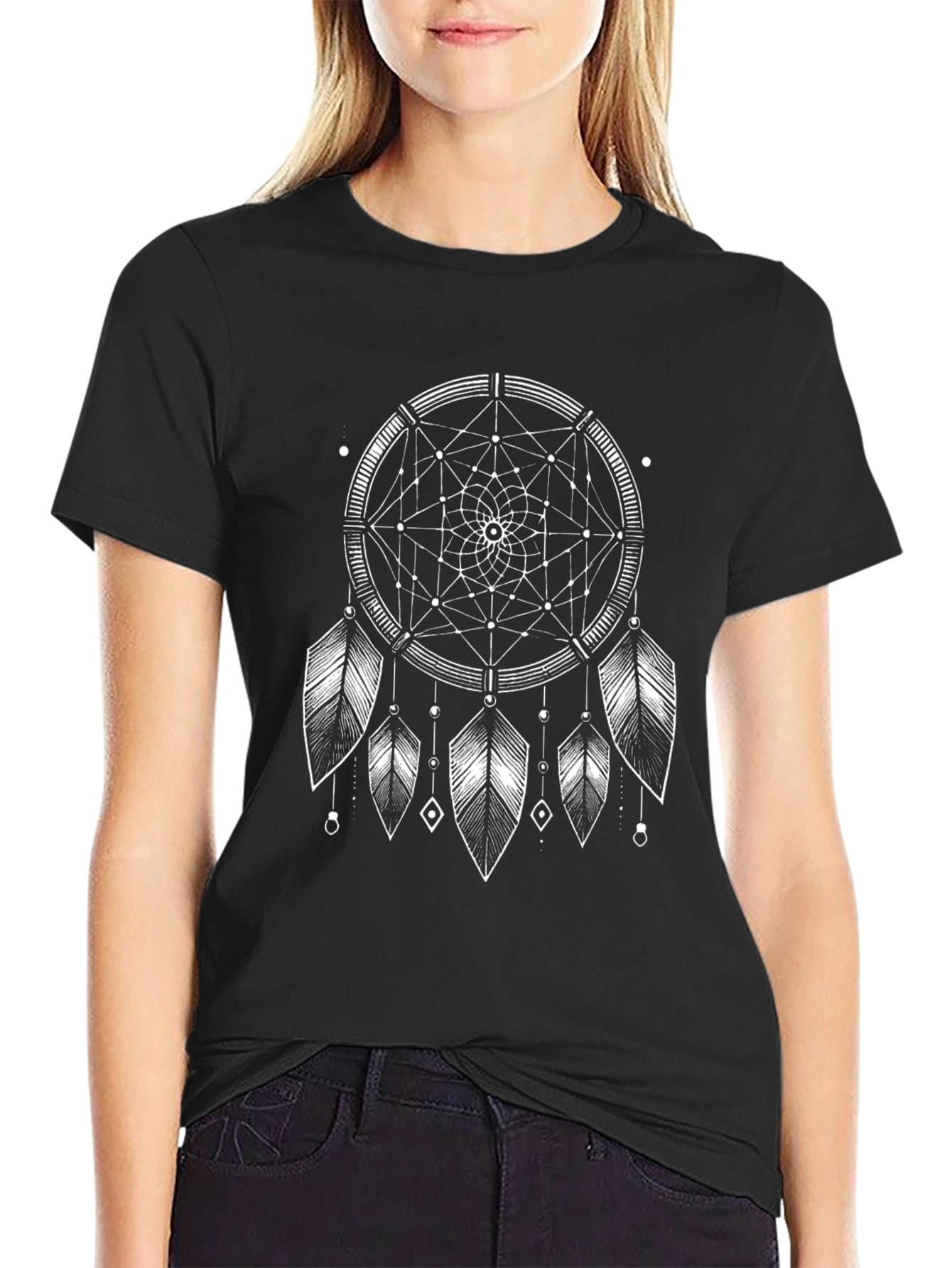 Black Dreamcatcher Graphic Tee - Black Cotton T-Shirt view 2