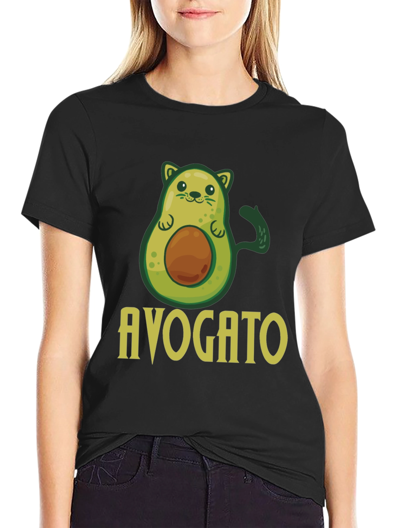 Black Avogato T-Shirt - Avocado Cat Pun Graphic Tee view 2