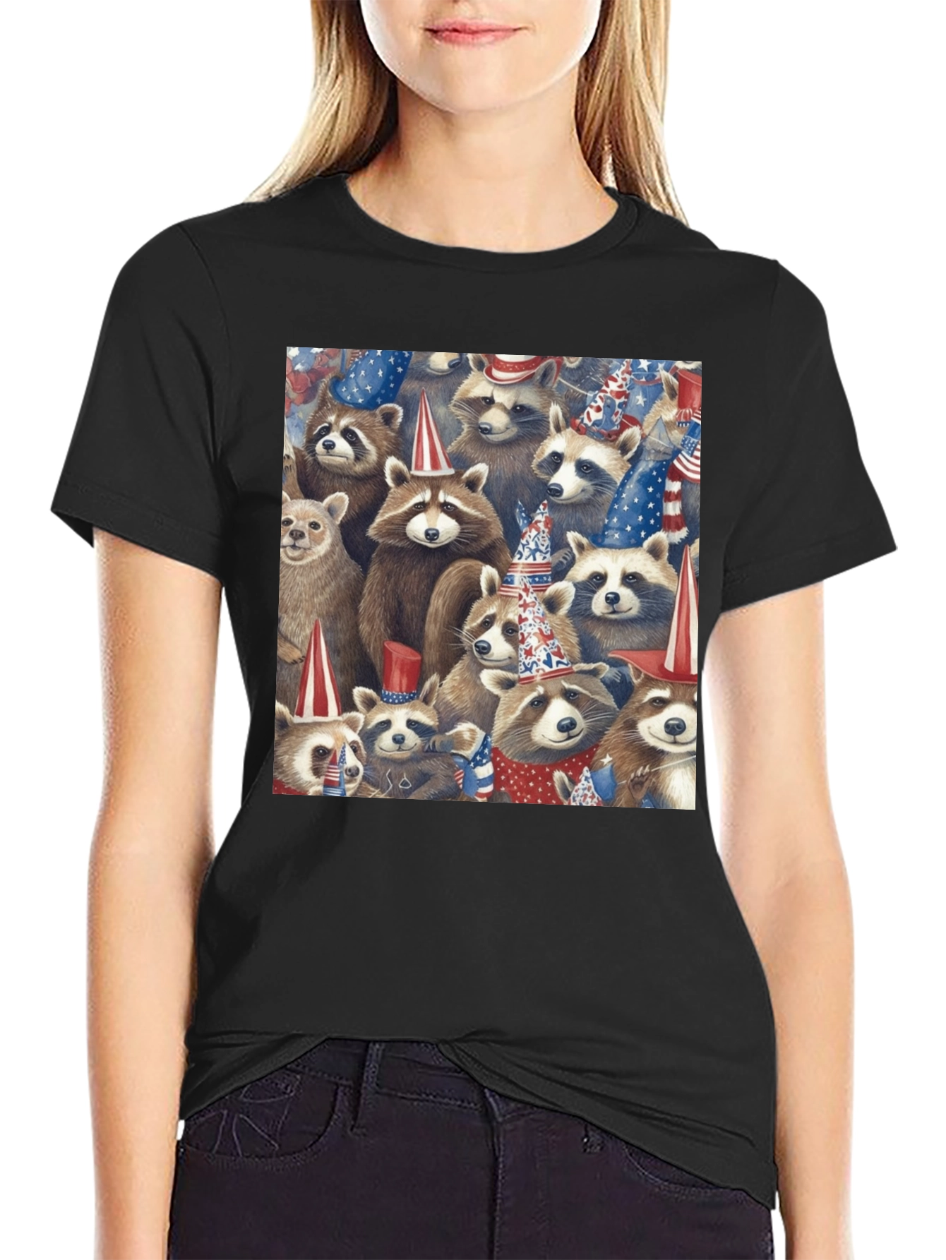Black Patriotic Raccoon T-Shirt view 2