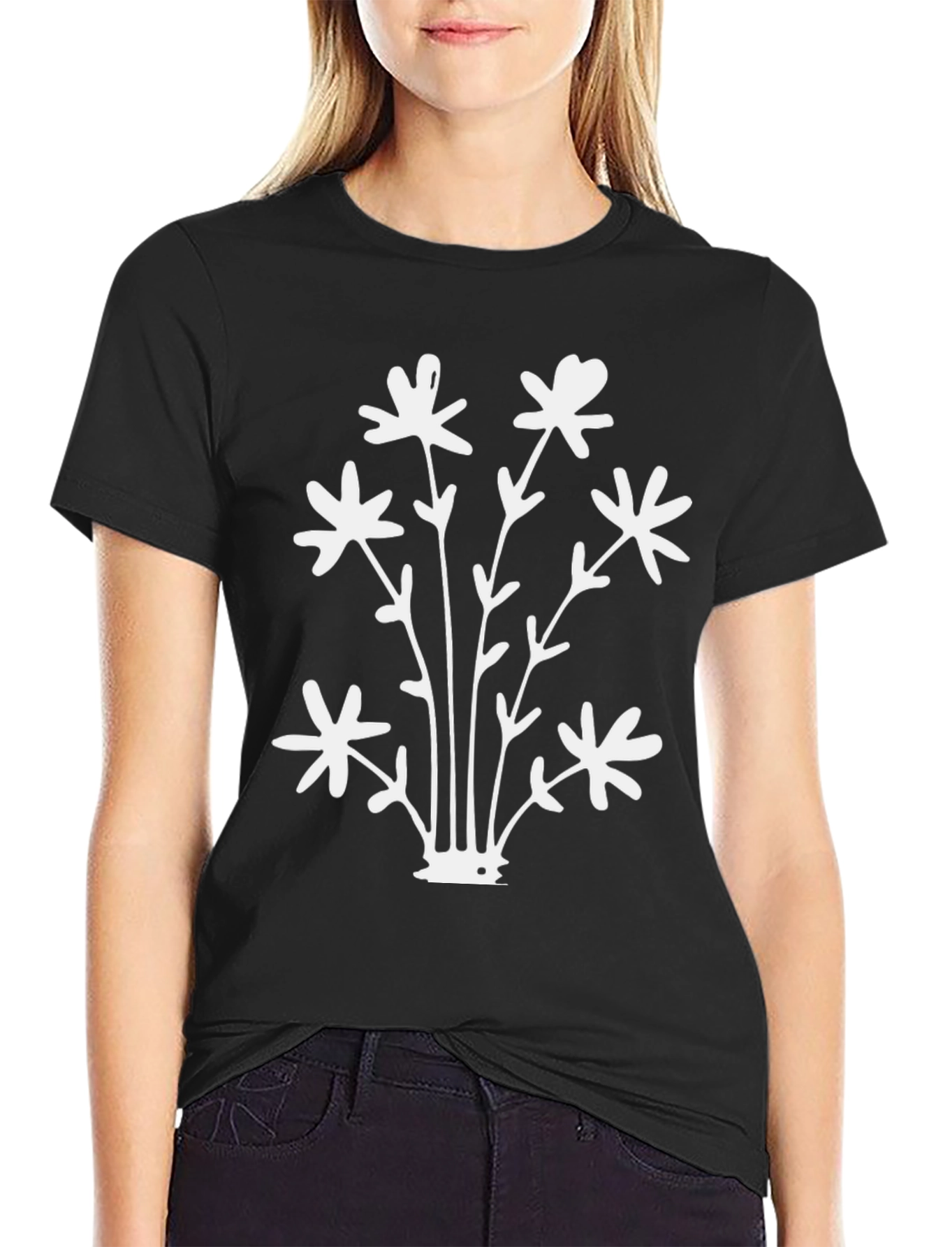 Black Floral Graphic Black T-Shirt view 2