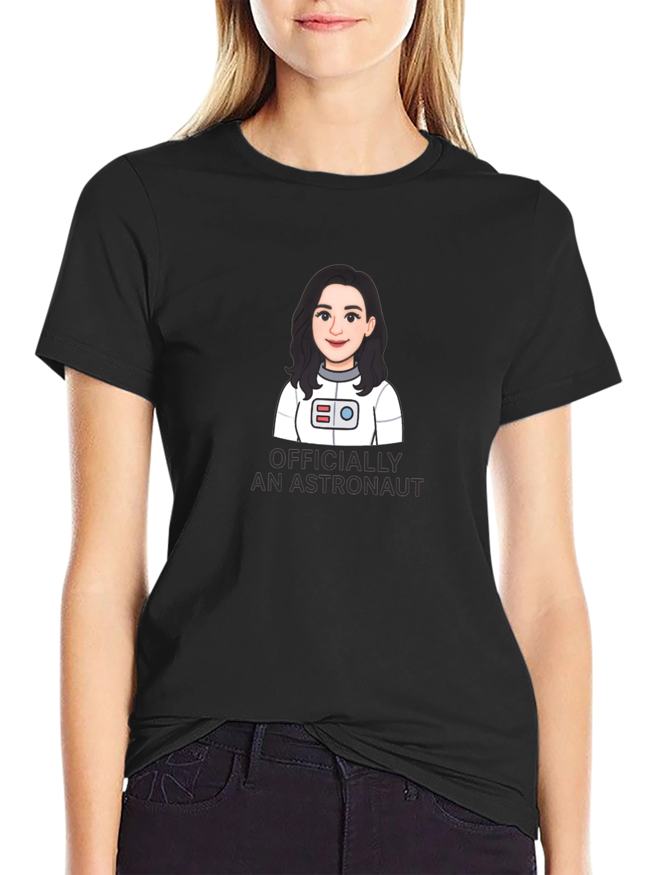 Black Officially An Astronaut Cartoon Graphic Tee view 2