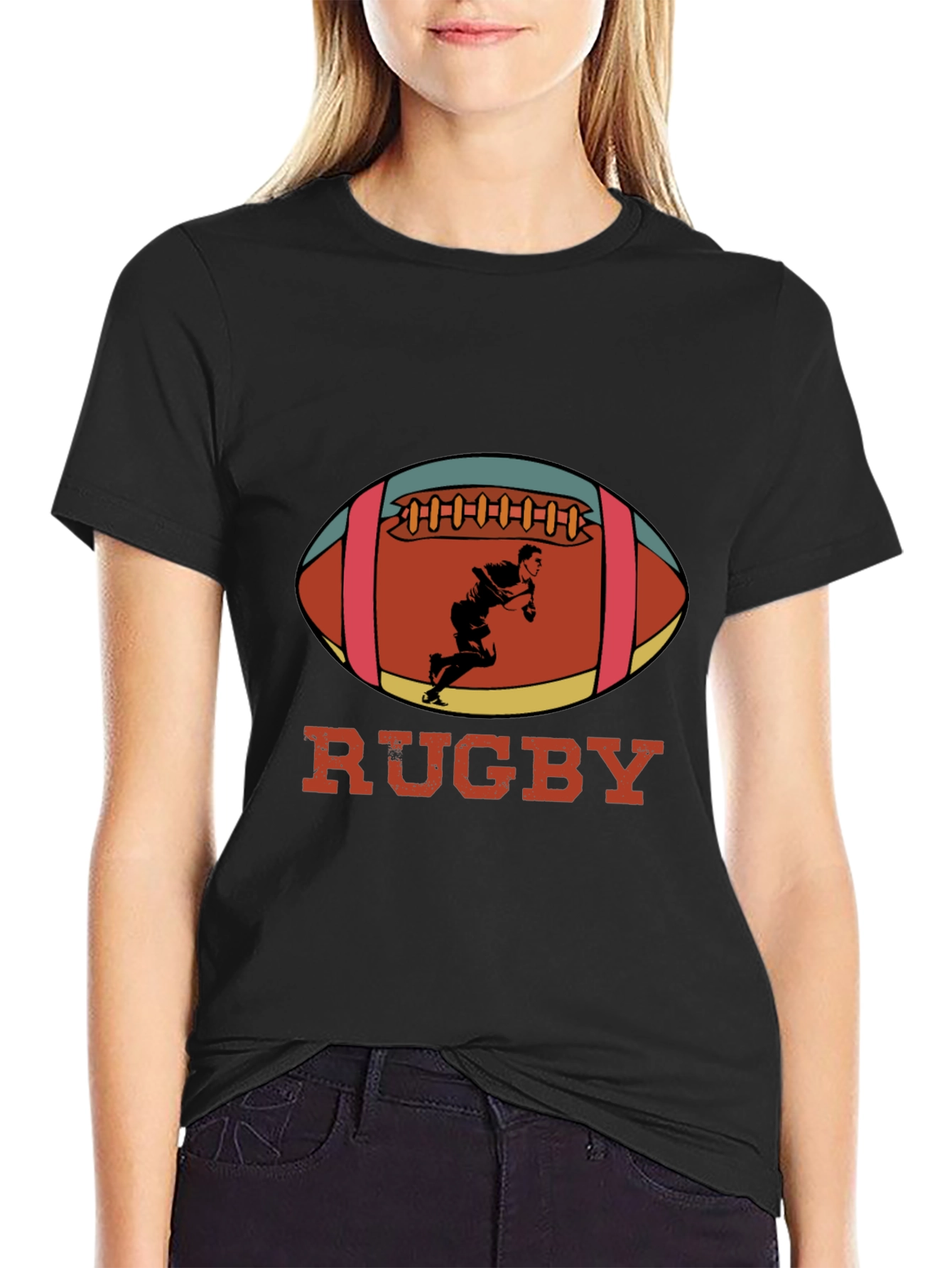 Black Rugby Player Graphic T-Shirt view 2
