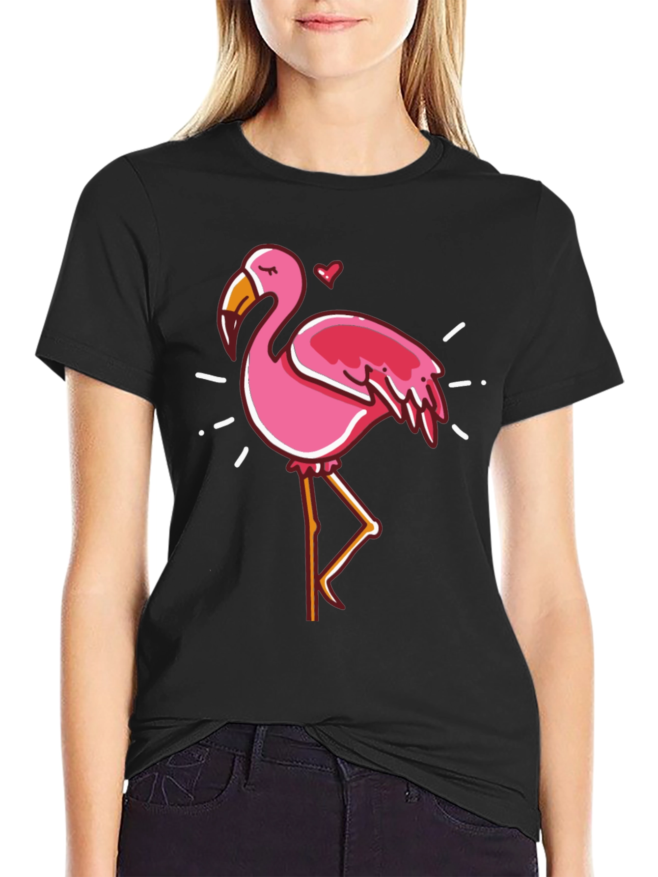Black Fun Flamingo Graphic Black T-Shirt view 2