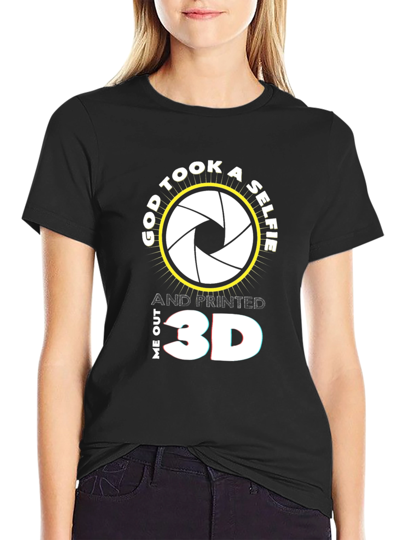 Black God Took a Selfie 3D Printed Black T-Shirt view 2