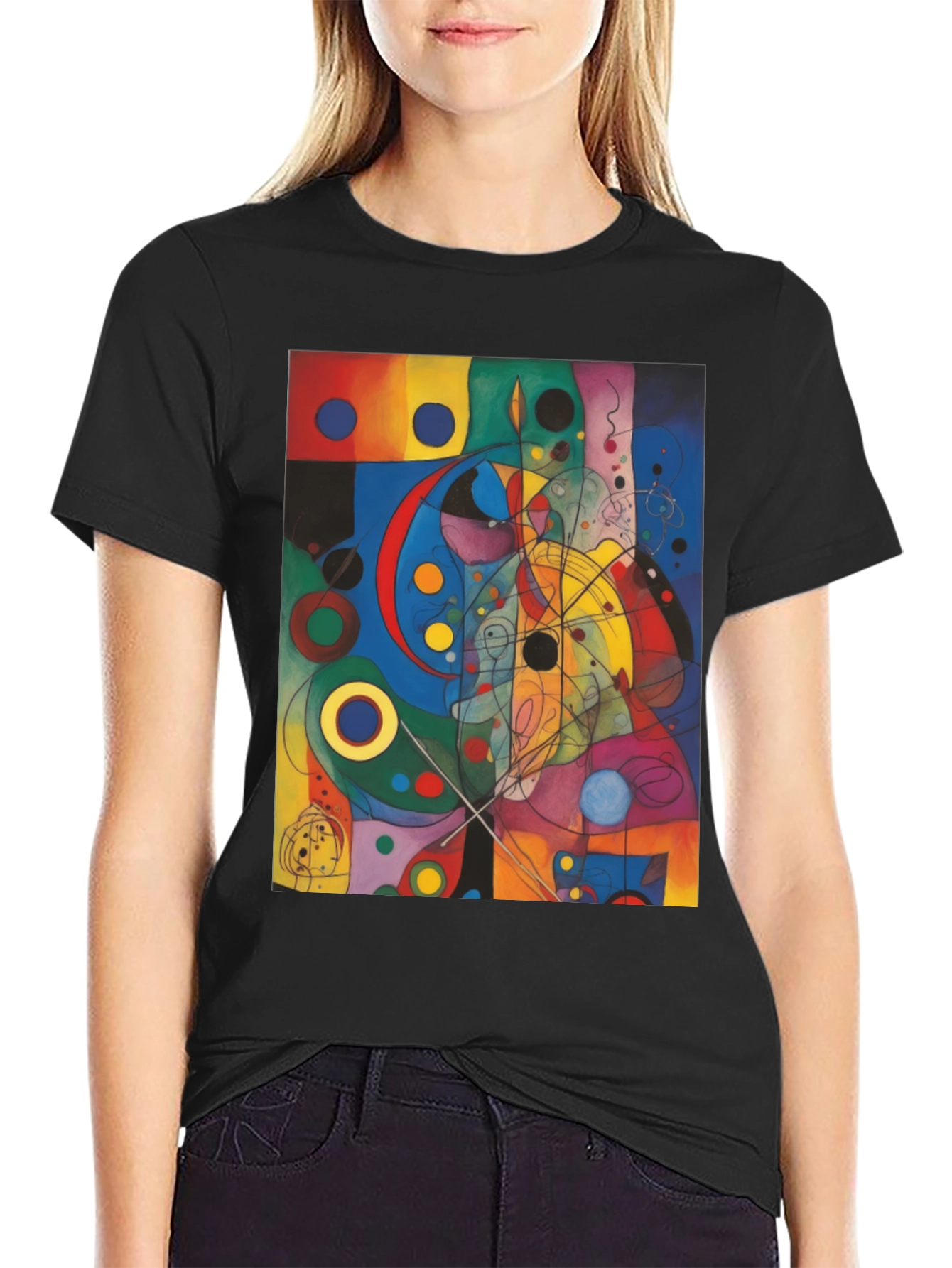 Black Abstract Art Graphic Print Black T-Shirt view 2