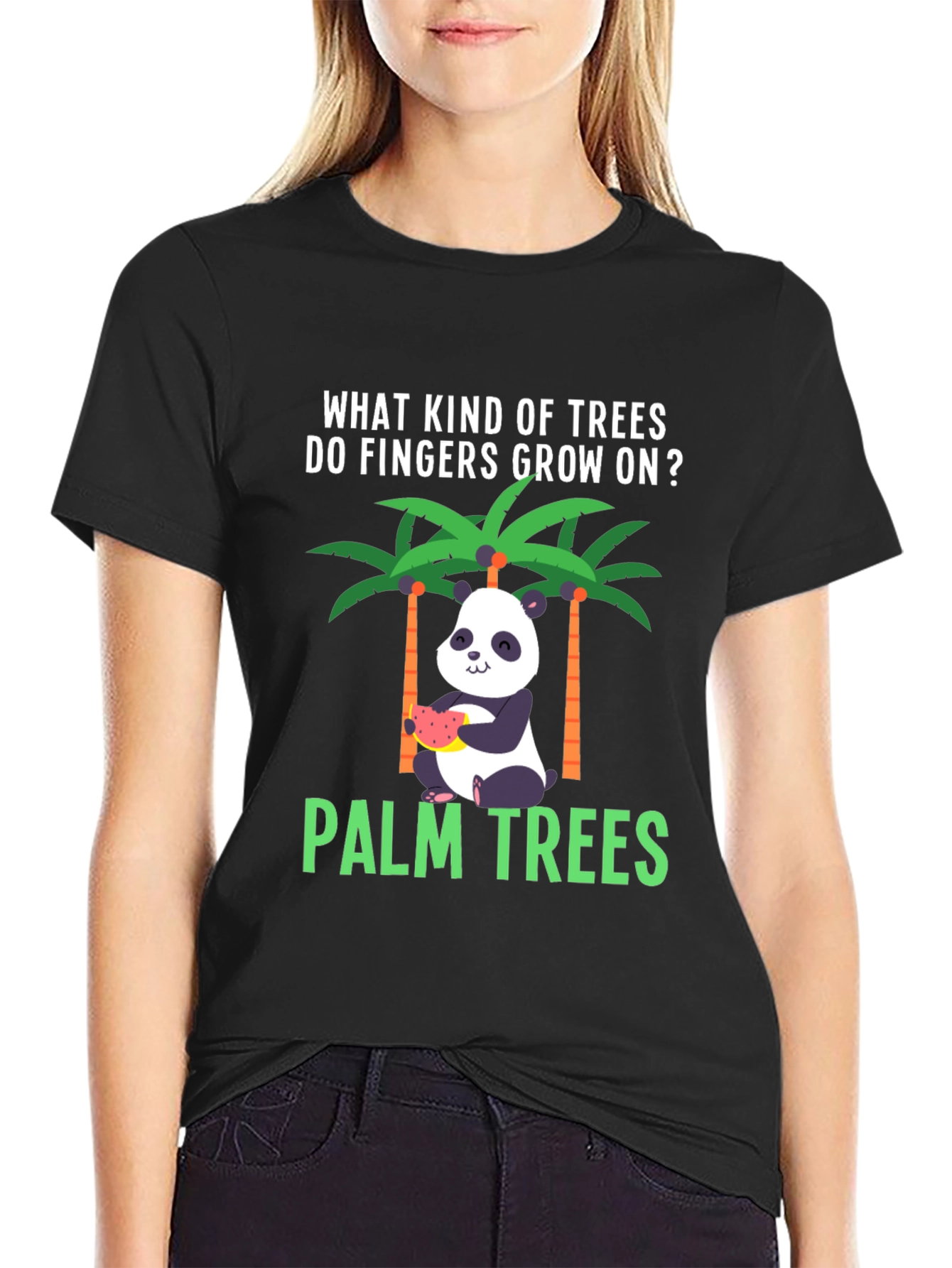 Black Funny Panda Palm Trees T-Shirt view 2